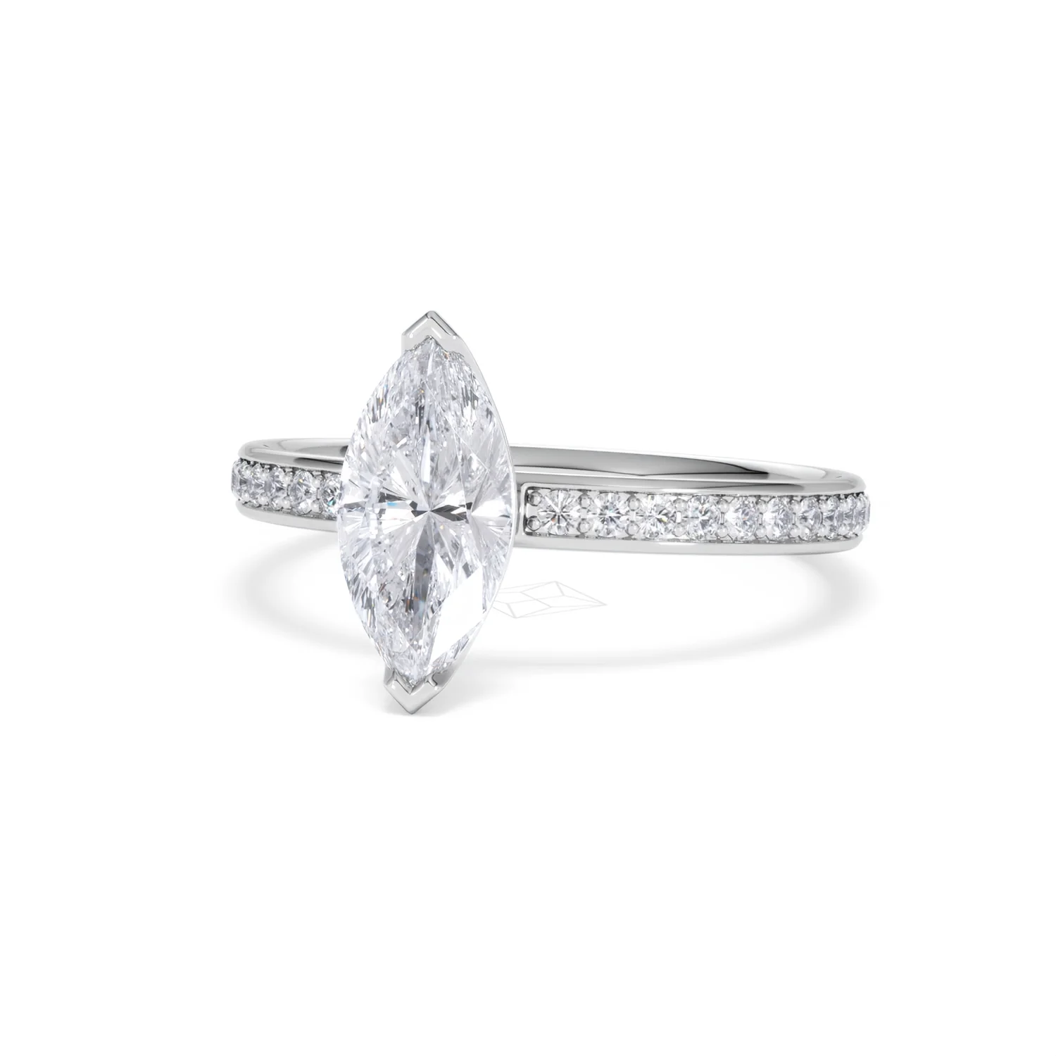 Origin 1.25ct Marquise Cut Lab Diamond Solitaire Engagement Ring with Side Stones in 18K White Gold - Image 83