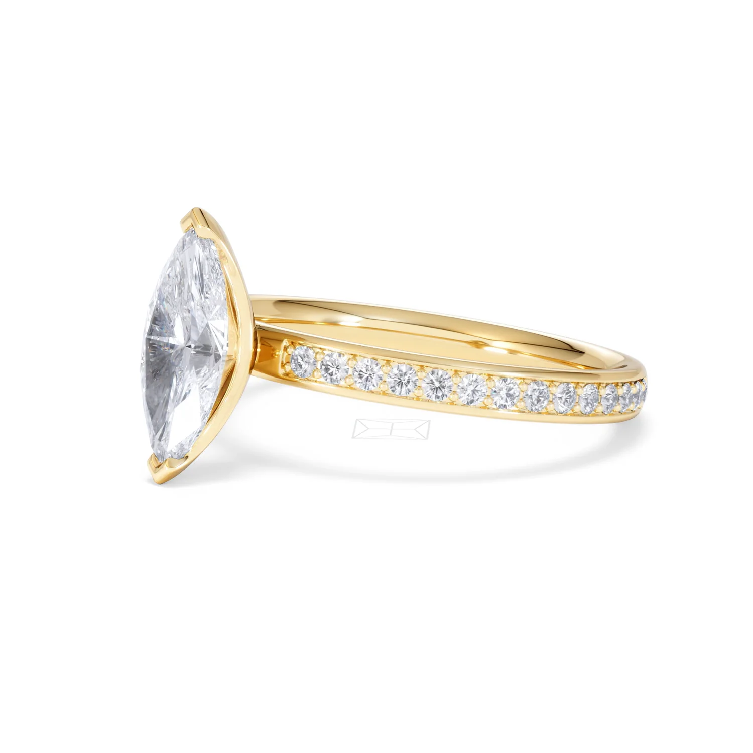 Origin 1.25ct Marquise Cut Lab Diamond Solitaire Engagement Ring with Side Stones in 18K Yellow Gold - Image 76