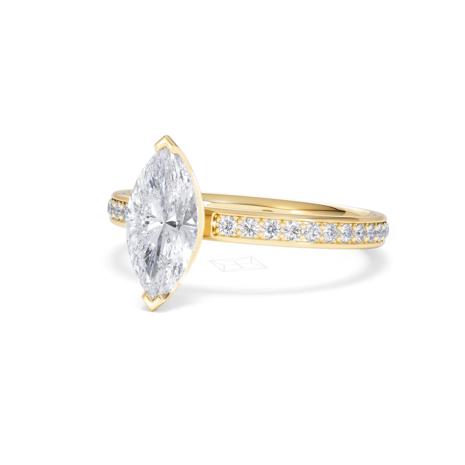 Origin 1.25ct Marquise Cut Lab Diamond Solitaire Engagement Ring with Side Stones in 18K Yellow Gold - Image 81