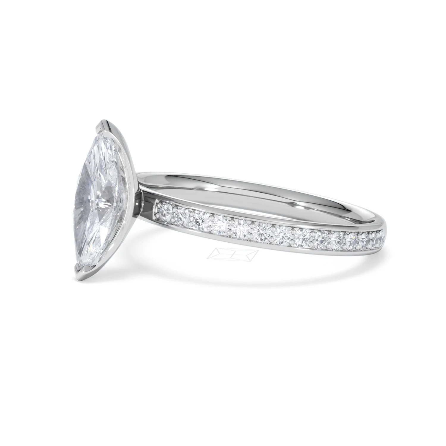 Origin 1.25ct Marquise Cut Lab Diamond Solitaire Engagement Ring with Side Stones in Platinum - Image 74