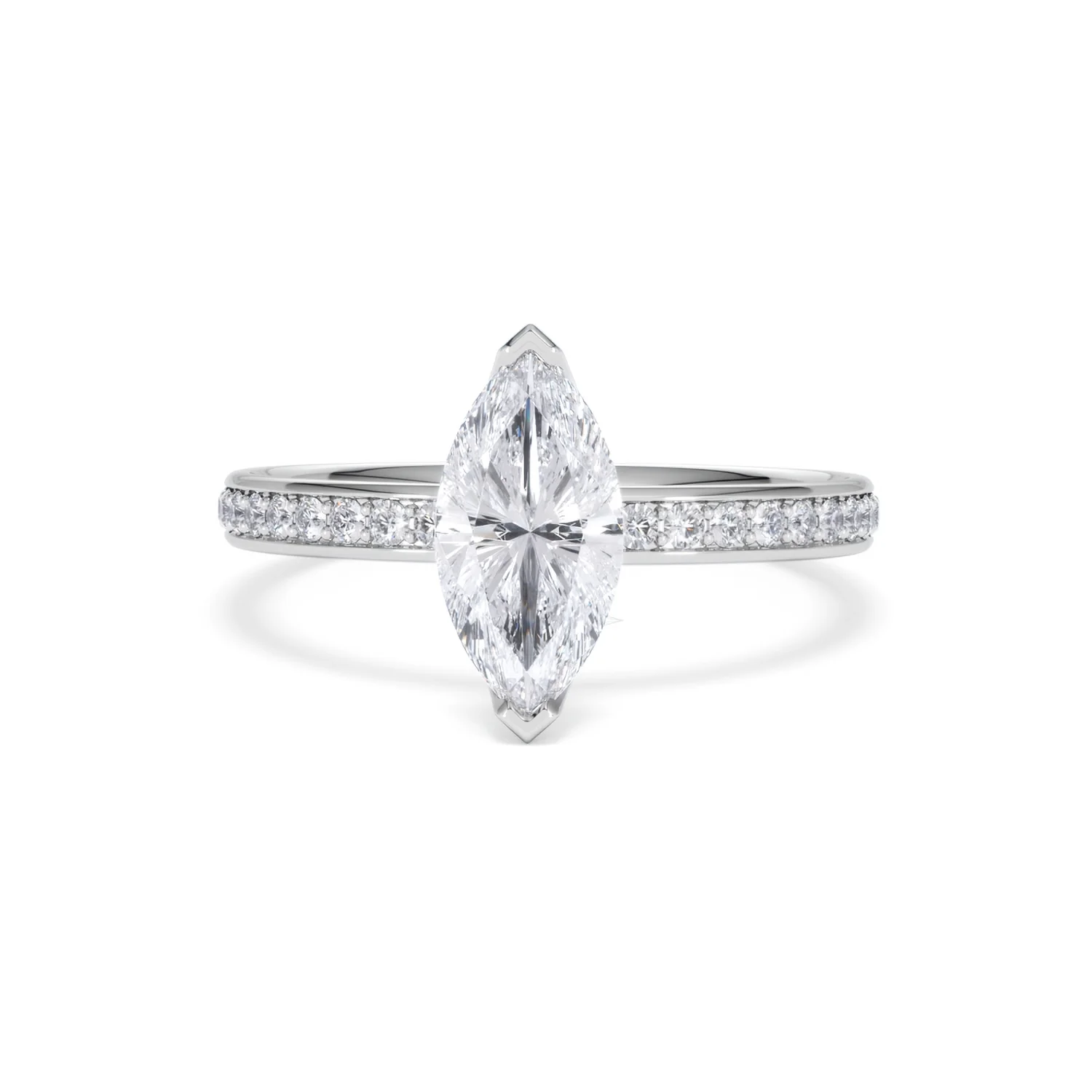 Origin 1.25ct Marquise Cut Lab Diamond Solitaire Engagement Ring with Side Stones in Platinum - Image 86
