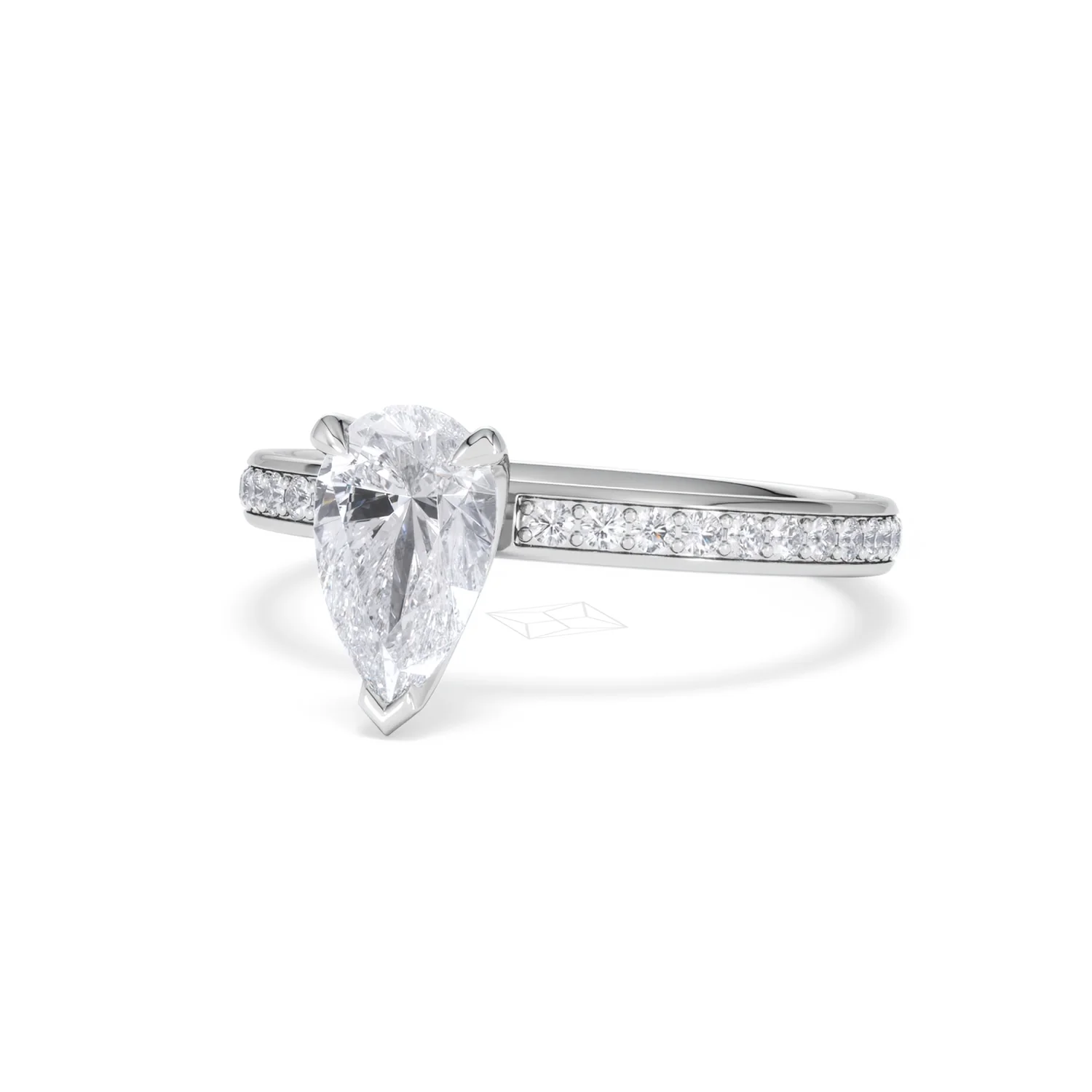 Origin 1.25ct Pear Cut Lab Diamond Solitaire Engagement Ring with Side Stones in 18K White Gold - Image 82