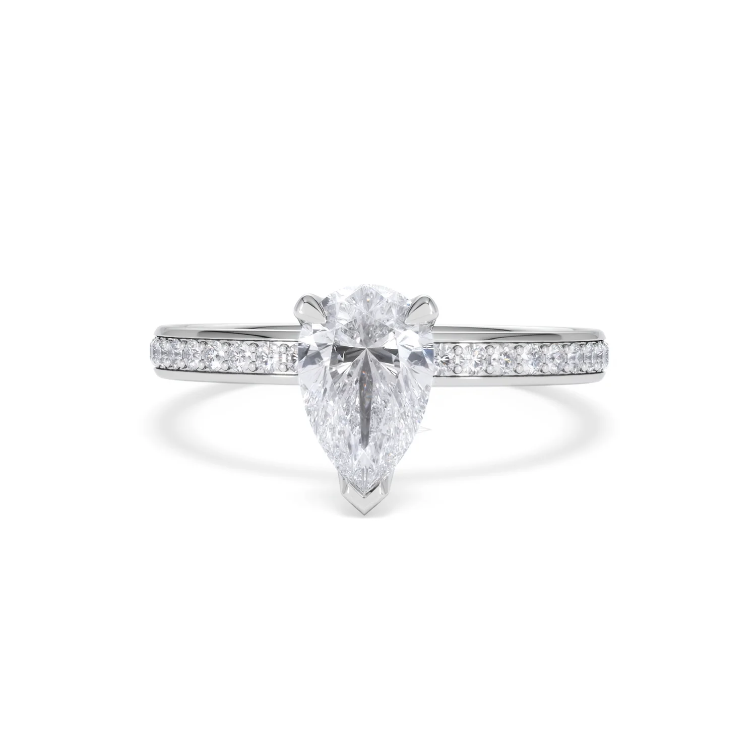 Origin 1.25ct Pear Cut Lab Diamond Solitaire Engagement Ring with Side Stones in 18K White Gold - Image 86
