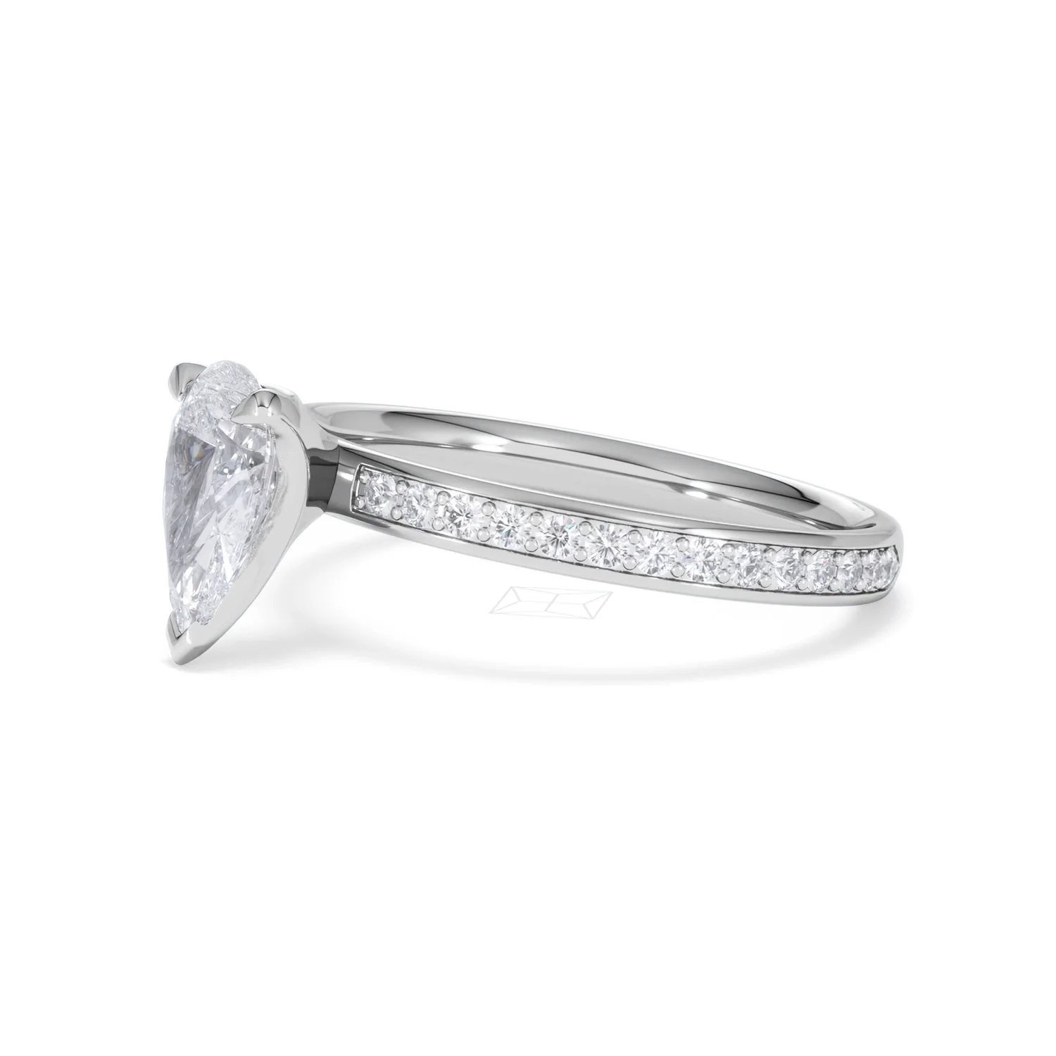 Origin 1.25ct Pear Cut Lab Diamond Solitaire Engagement Ring with Side Stones in Platinum - Image 74