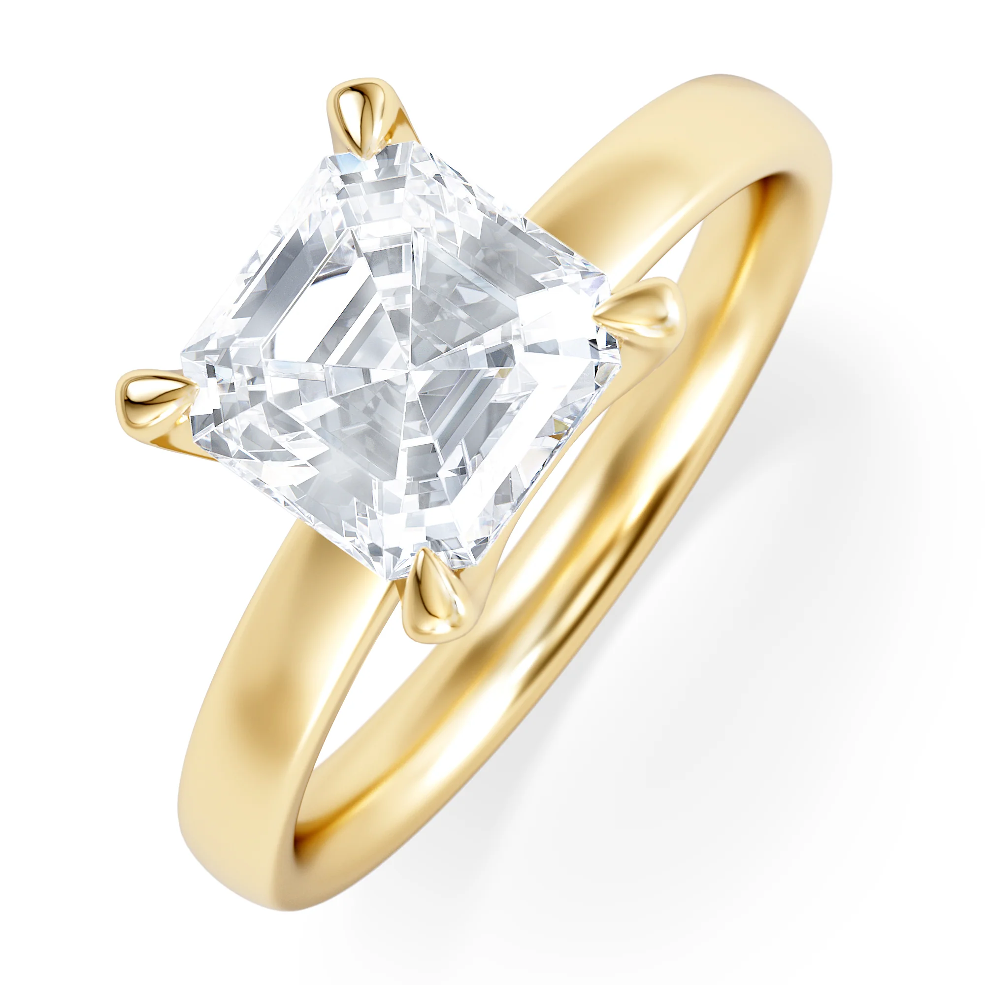 Origin 2.00ct Asscher Cut Lab Diamond Solitaire Engagement Ring in 18K Yellow Gold