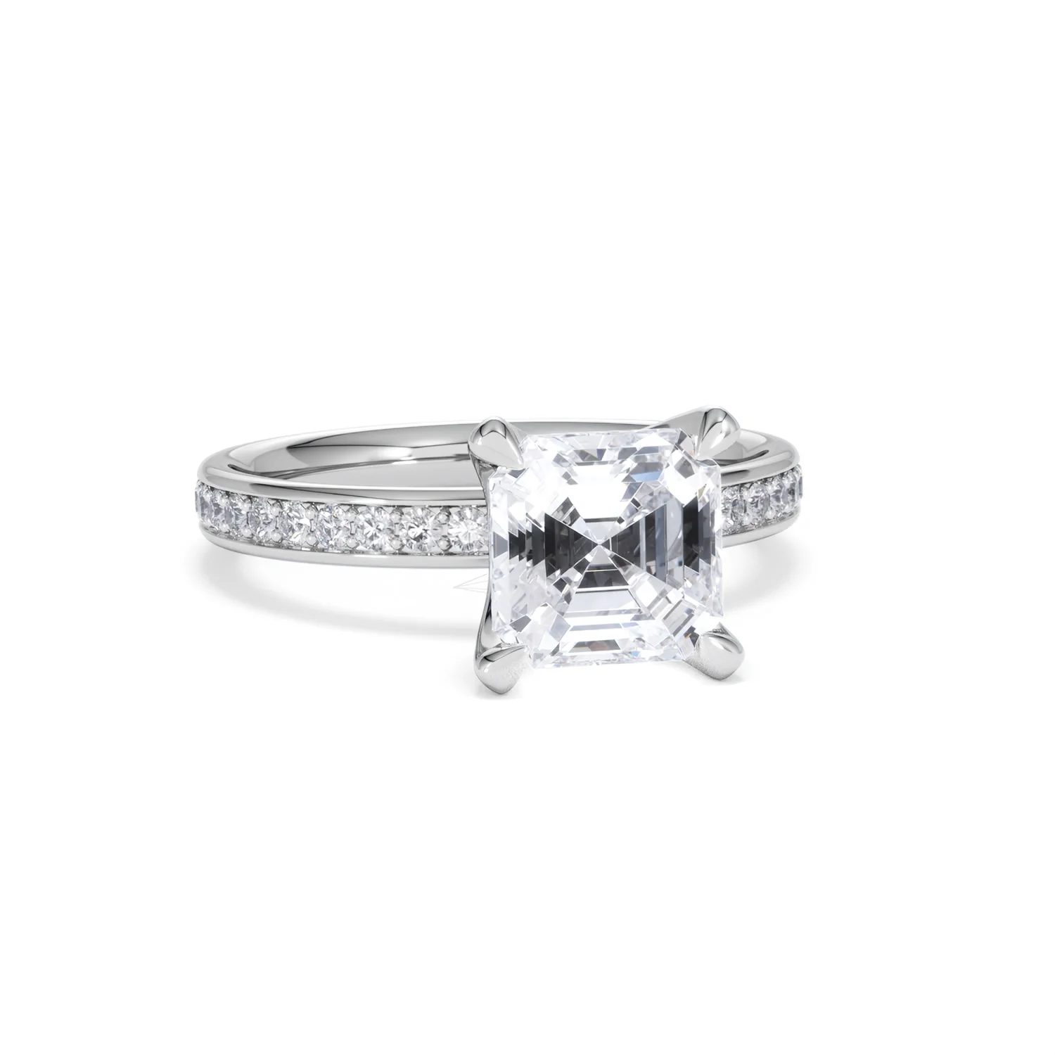 Origin 2.25ct Asscher Cut Lab Diamond Solitaire Engagement Ring with Side Stones in 18K White Gold - Image 10