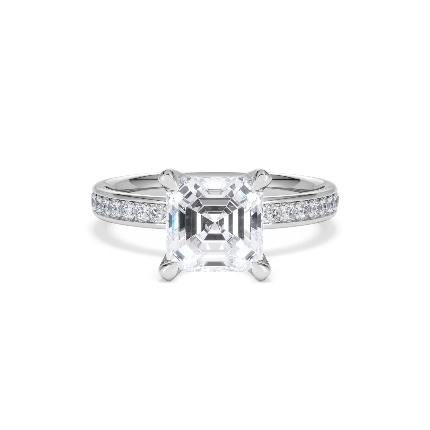 Origin 2.25ct Asscher Cut Lab Diamond Solitaire Engagement Ring with Side Stones in 18K White Gold - Image 7
