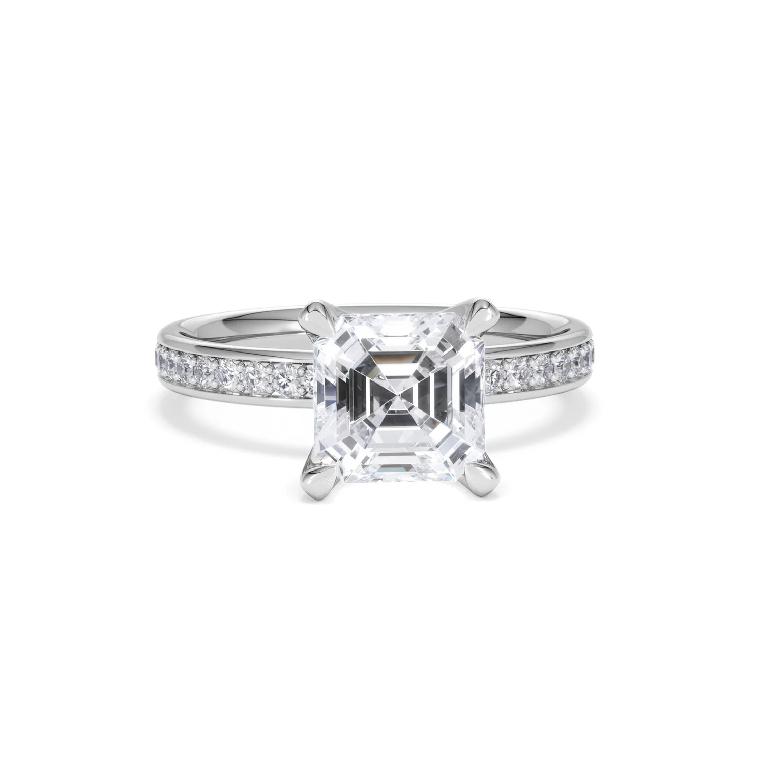 Origin 2.25ct Asscher Cut Lab Diamond Solitaire Engagement Ring with Side Stones in 18K White Gold - Image 8