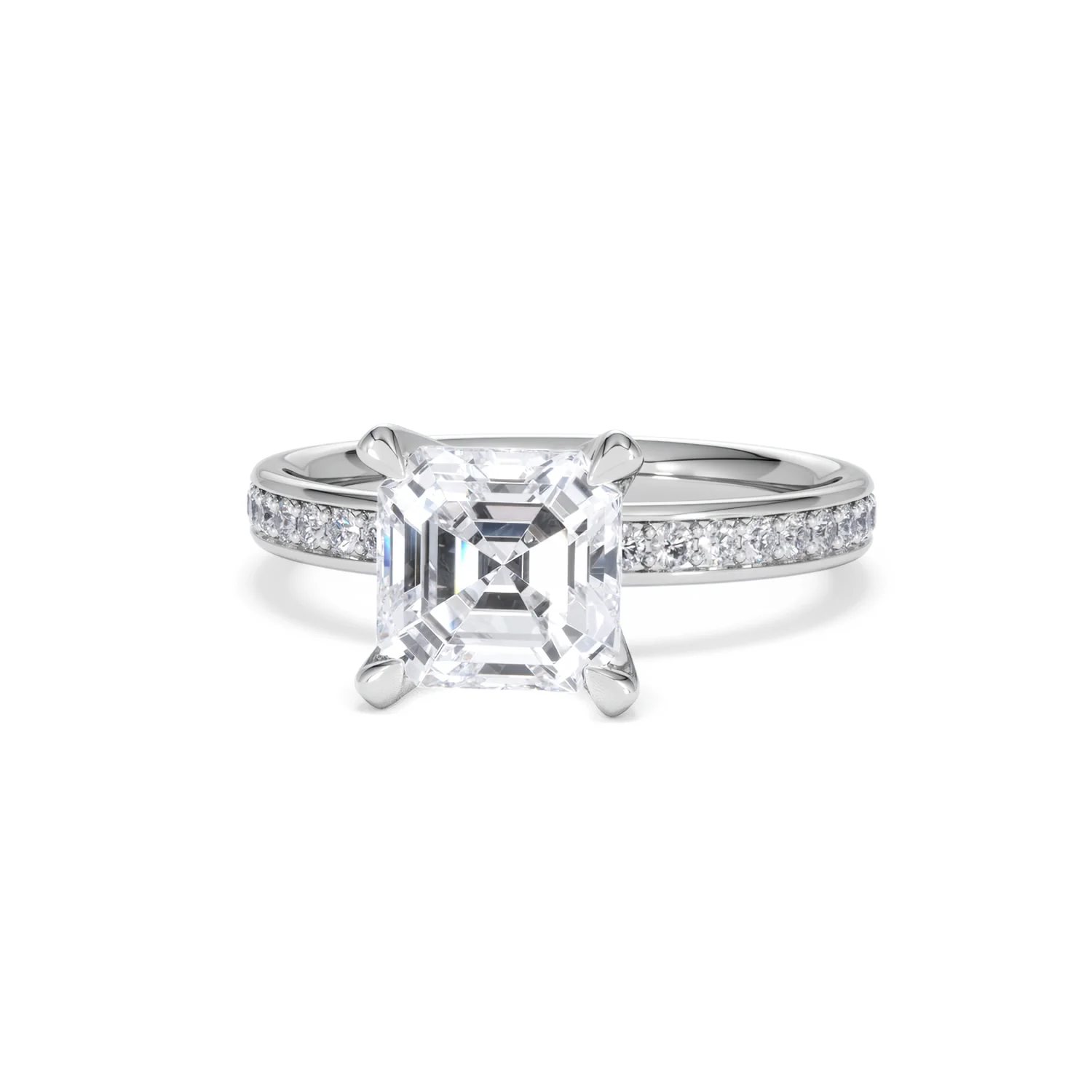 Origin 2.25ct Asscher Cut Lab Diamond Solitaire Engagement Ring with Side Stones in 18K White Gold - Image 85