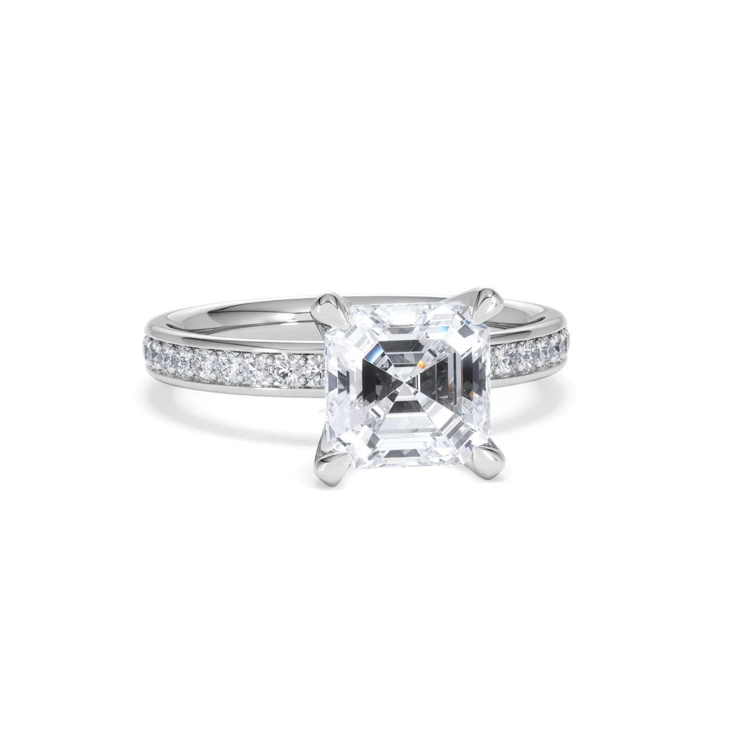 Origin 2.25ct Asscher Cut Lab Diamond Solitaire Engagement Ring with Side Stones in 18K White Gold - Image 9