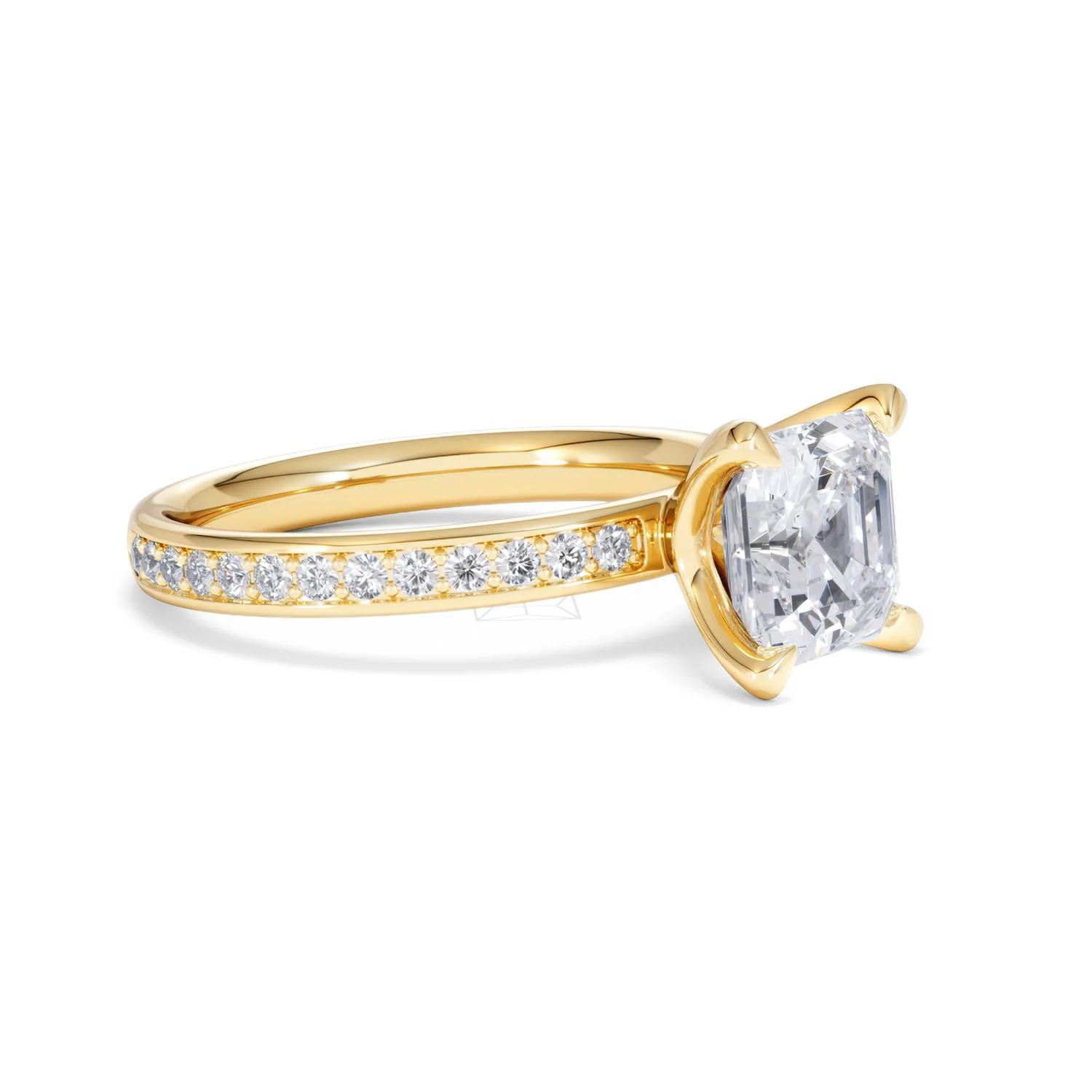 Origin 2.25ct Asscher Cut Lab Diamond Solitaire Engagement Ring with Side Stones in 18K Yellow Gold - Image 18