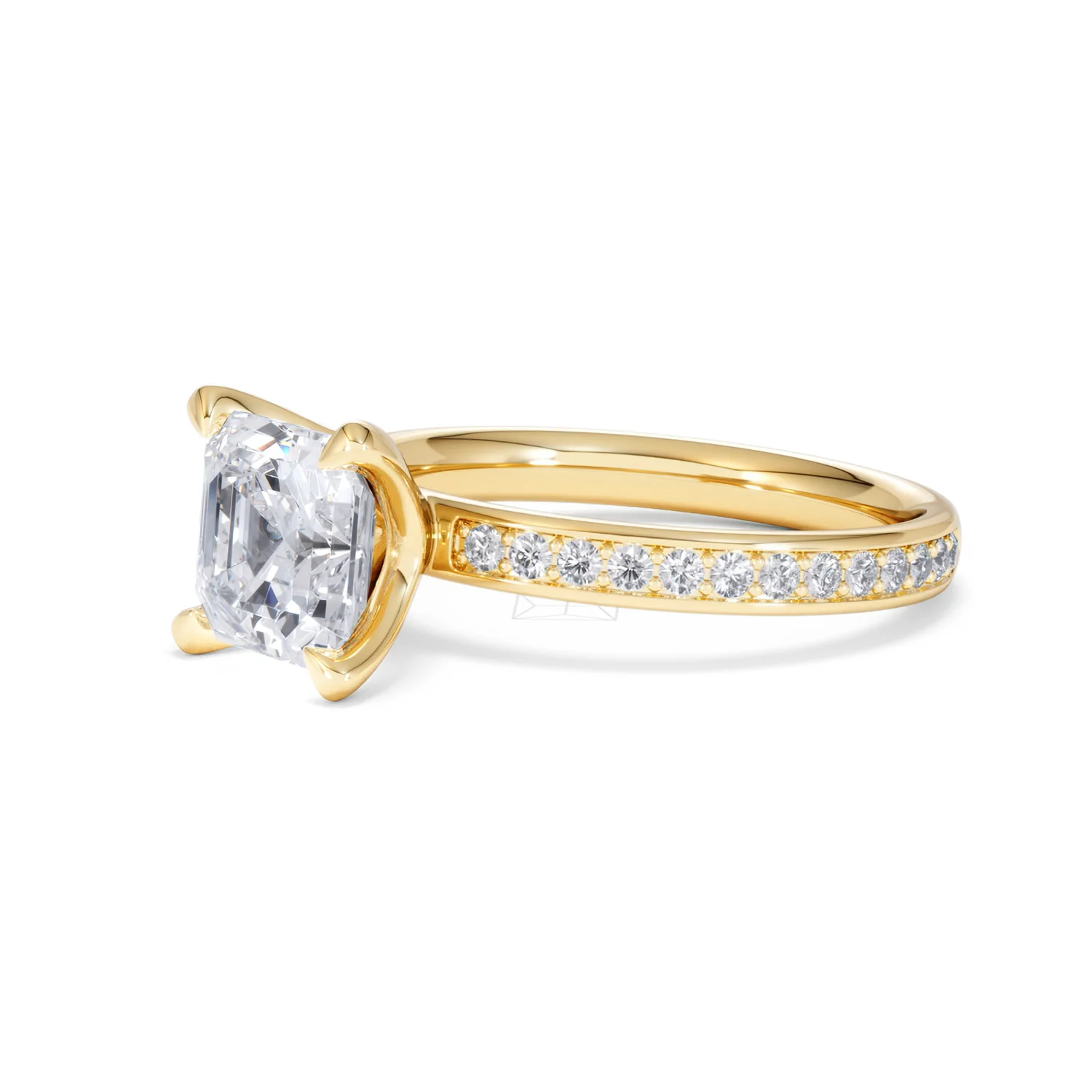 Origin 2.25ct Asscher Cut Lab Diamond Solitaire Engagement Ring with Side Stones in 18K Yellow Gold - Image 76