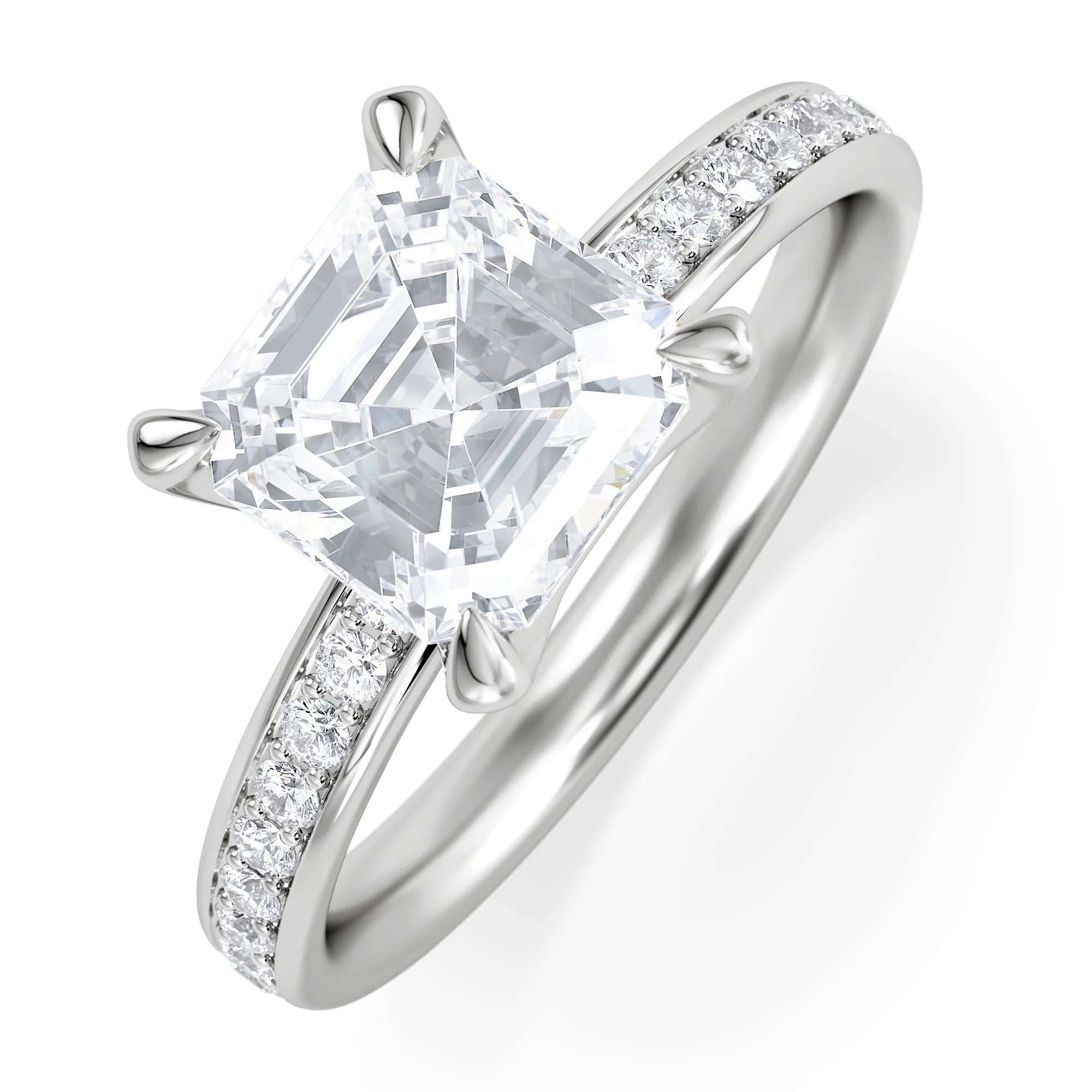 Origin 2.25ct Asscher Cut Lab Diamond Solitaire Engagement Ring with Side Stones in Platinum