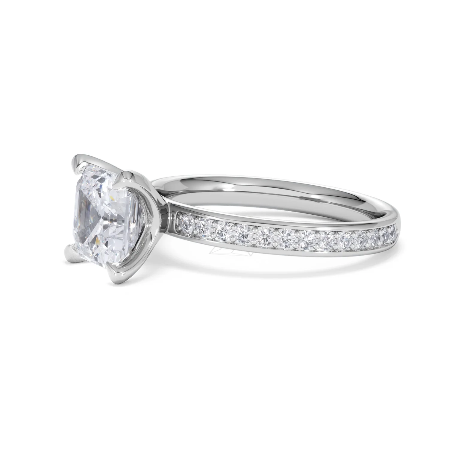 Origin 2.25ct Asscher Cut Lab Diamond Solitaire Engagement Ring with Side Stones in Platinum - Image 74