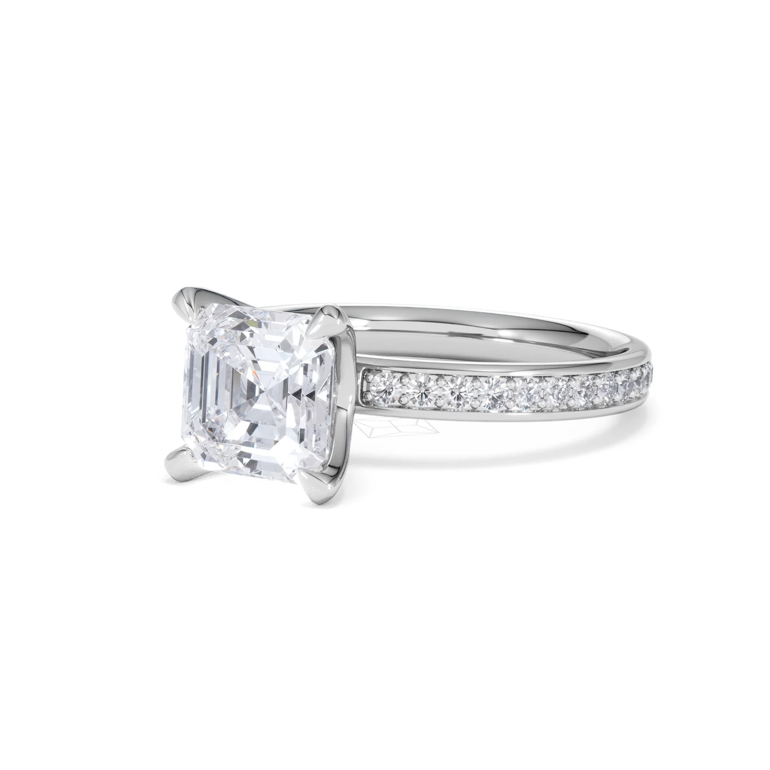 Origin 2.25ct Asscher Cut Lab Diamond Solitaire Engagement Ring with Side Stones in Platinum - Image 80