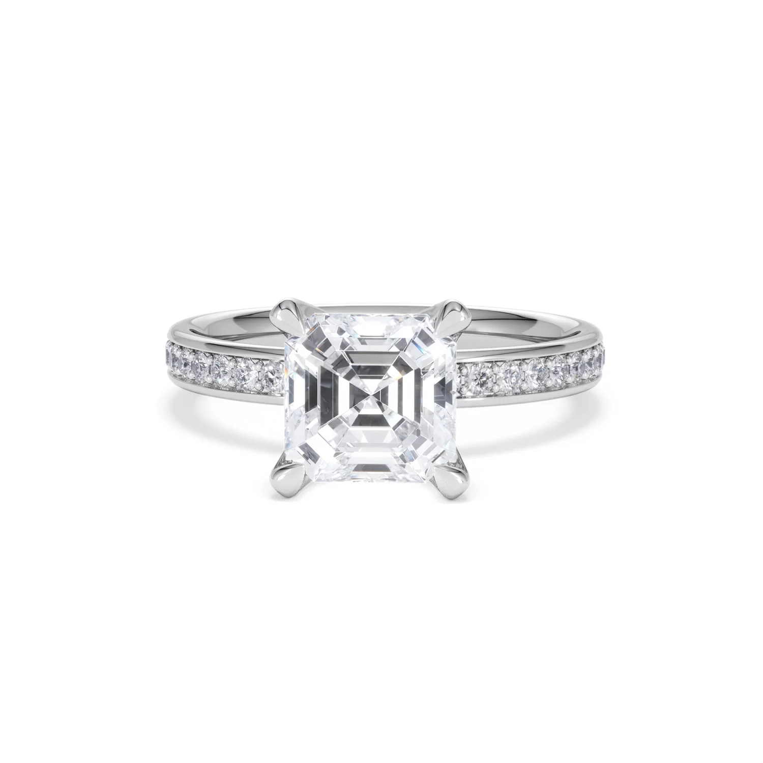Origin 2.25ct Asscher Cut Lab Diamond Solitaire Engagement Ring with Side Stones in Platinum - Image 86