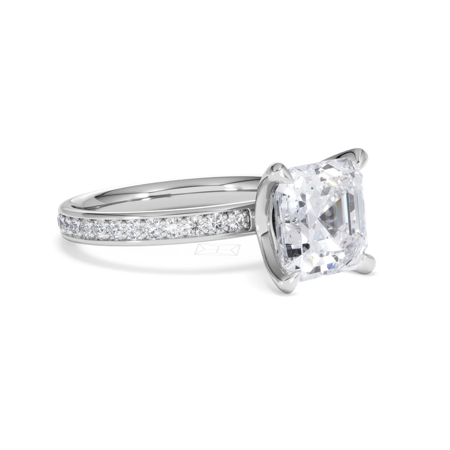 Origin 3.30ct Asscher Cut Lab Diamond Solitaire Engagement Ring with Side Stones in 18K White Gold - Image 16