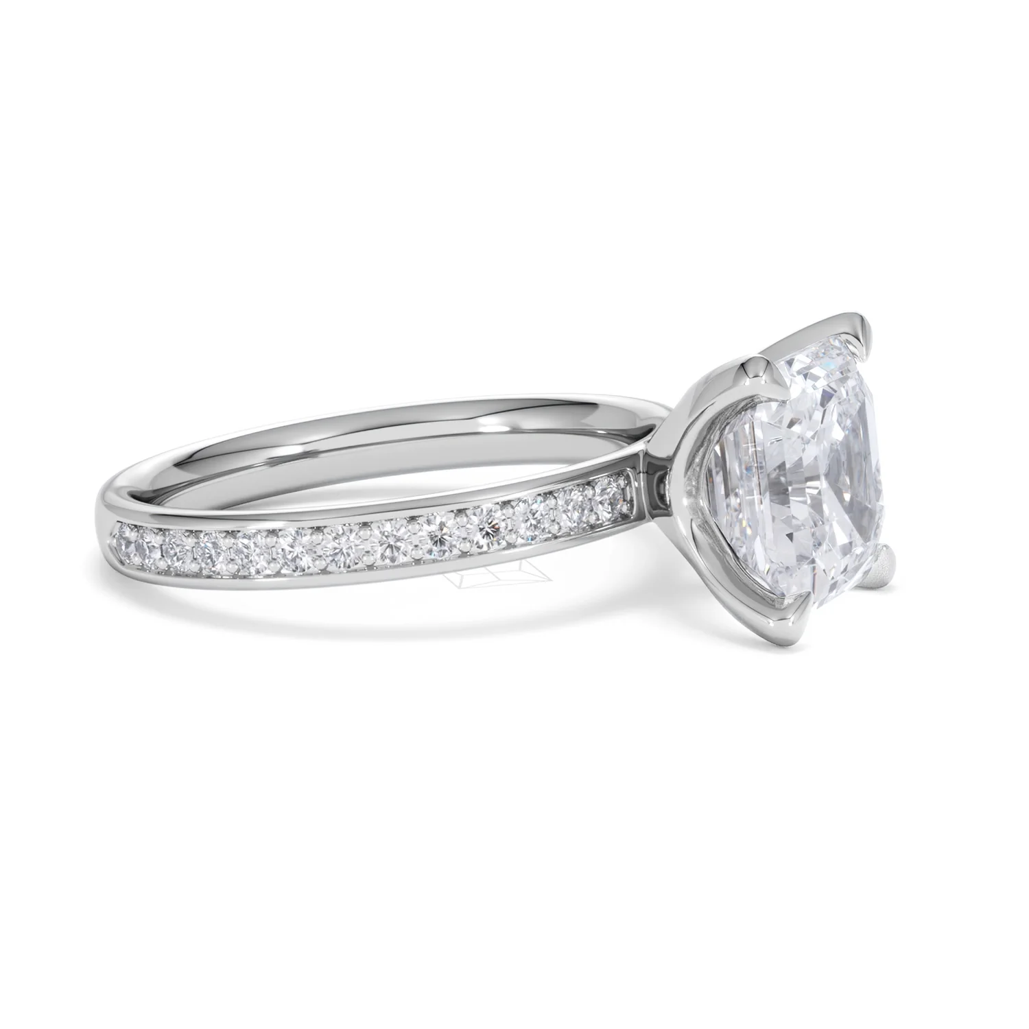 Origin 3.30ct Asscher Cut Lab Diamond Solitaire Engagement Ring with Side Stones in 18K White Gold - Image 21