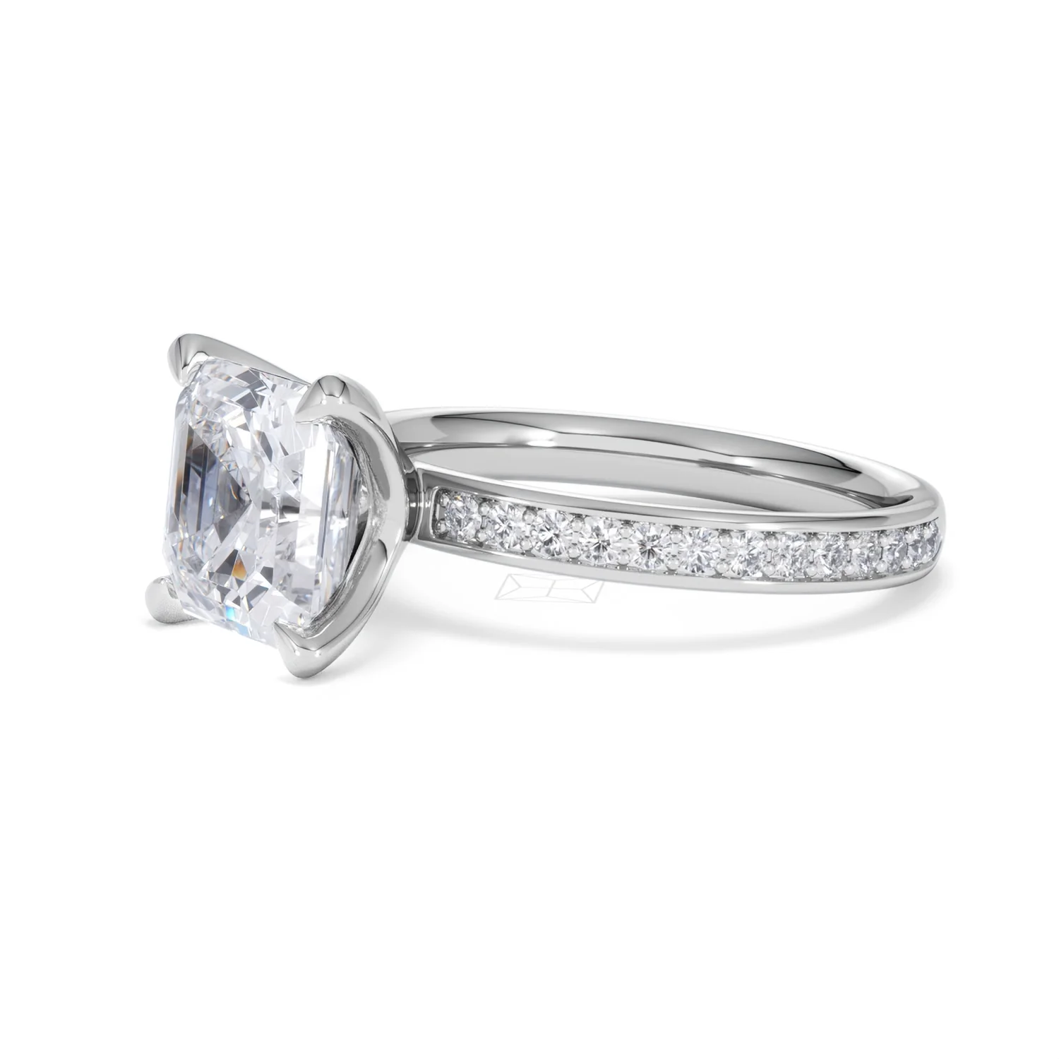 Origin 3.30ct Asscher Cut Lab Diamond Solitaire Engagement Ring with Side Stones in 18K White Gold - Image 75