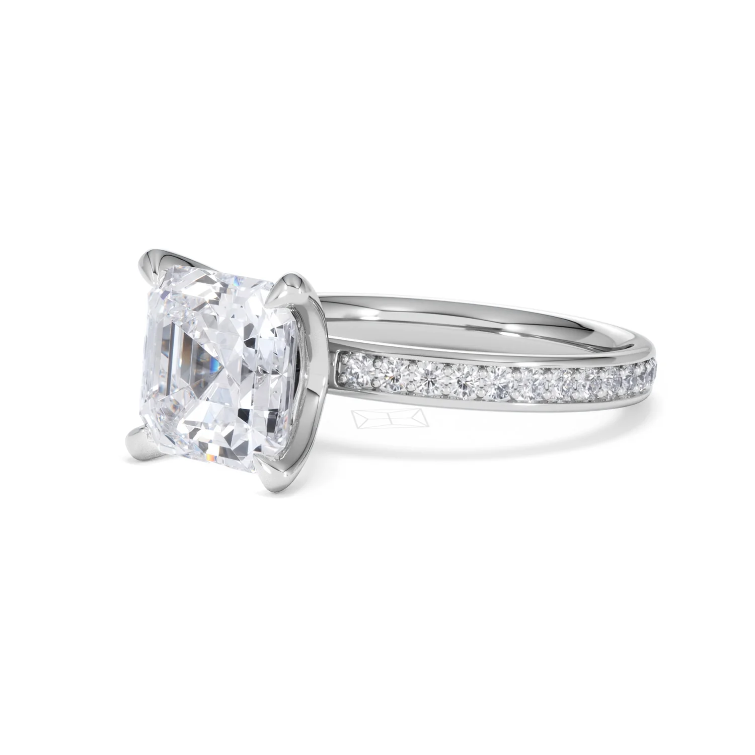 Origin 3.30ct Asscher Cut Lab Diamond Solitaire Engagement Ring with Side Stones in 18K White Gold - Image 78