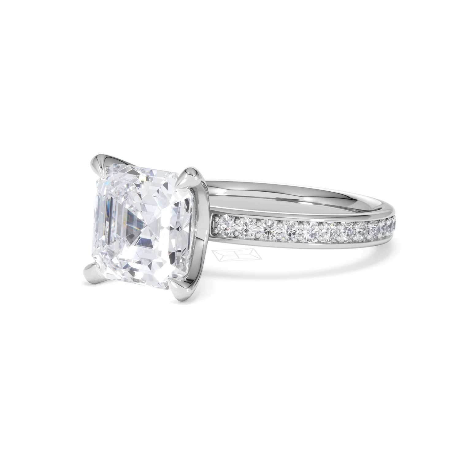 Origin 3.30ct Asscher Cut Lab Diamond Solitaire Engagement Ring with Side Stones in 18K White Gold - Image 79