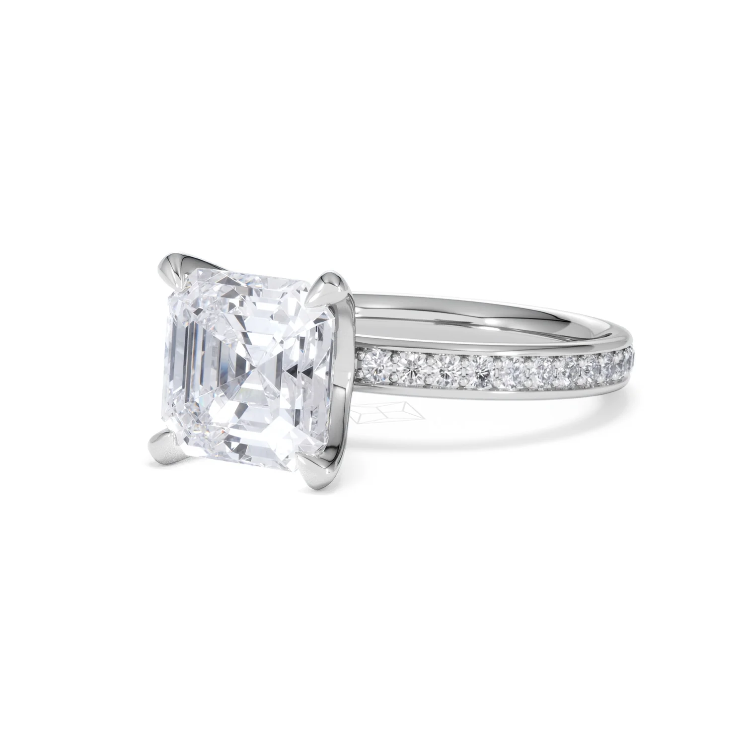 Origin 3.30ct Asscher Cut Lab Diamond Solitaire Engagement Ring with Side Stones in 18K White Gold - Image 80