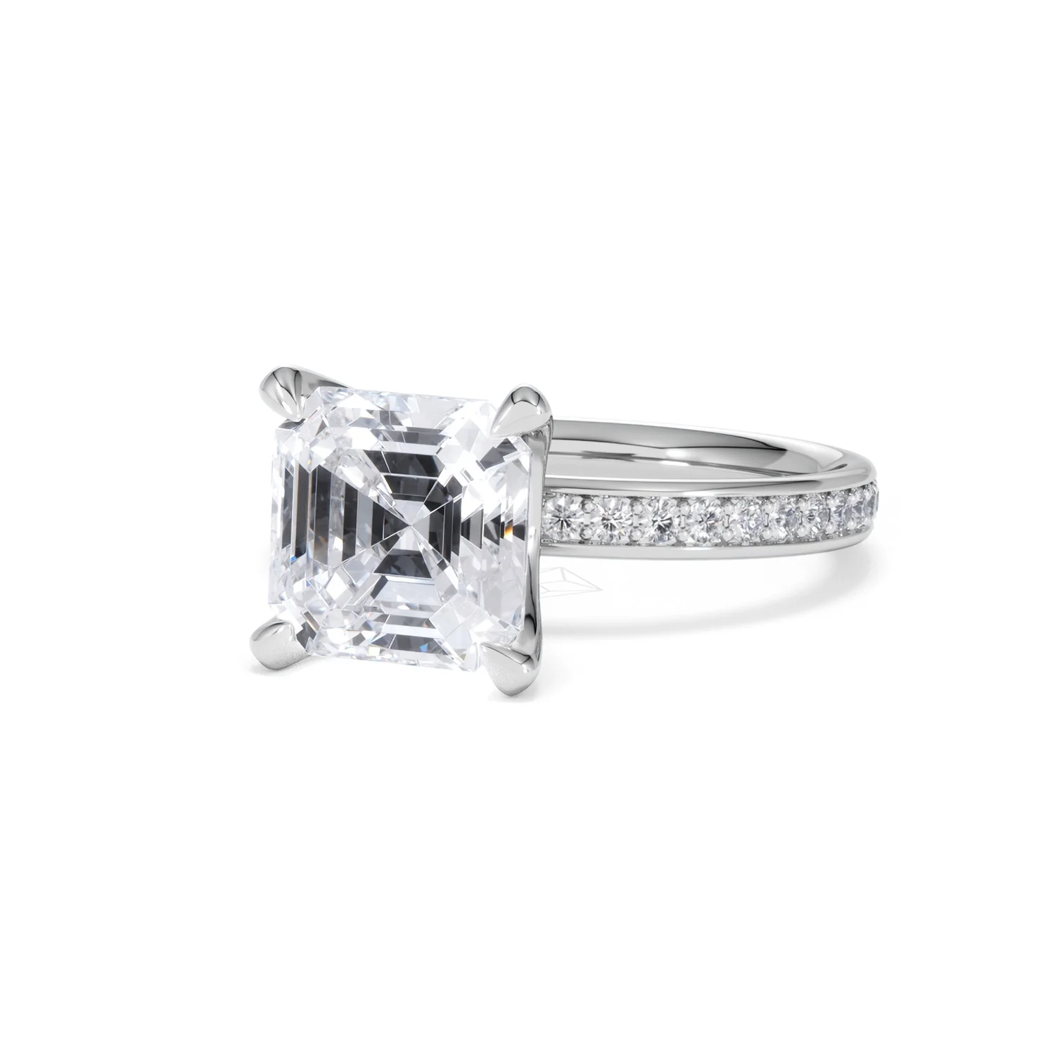 Origin 3.30ct Asscher Cut Lab Diamond Solitaire Engagement Ring with Side Stones in 18K White Gold - Image 82
