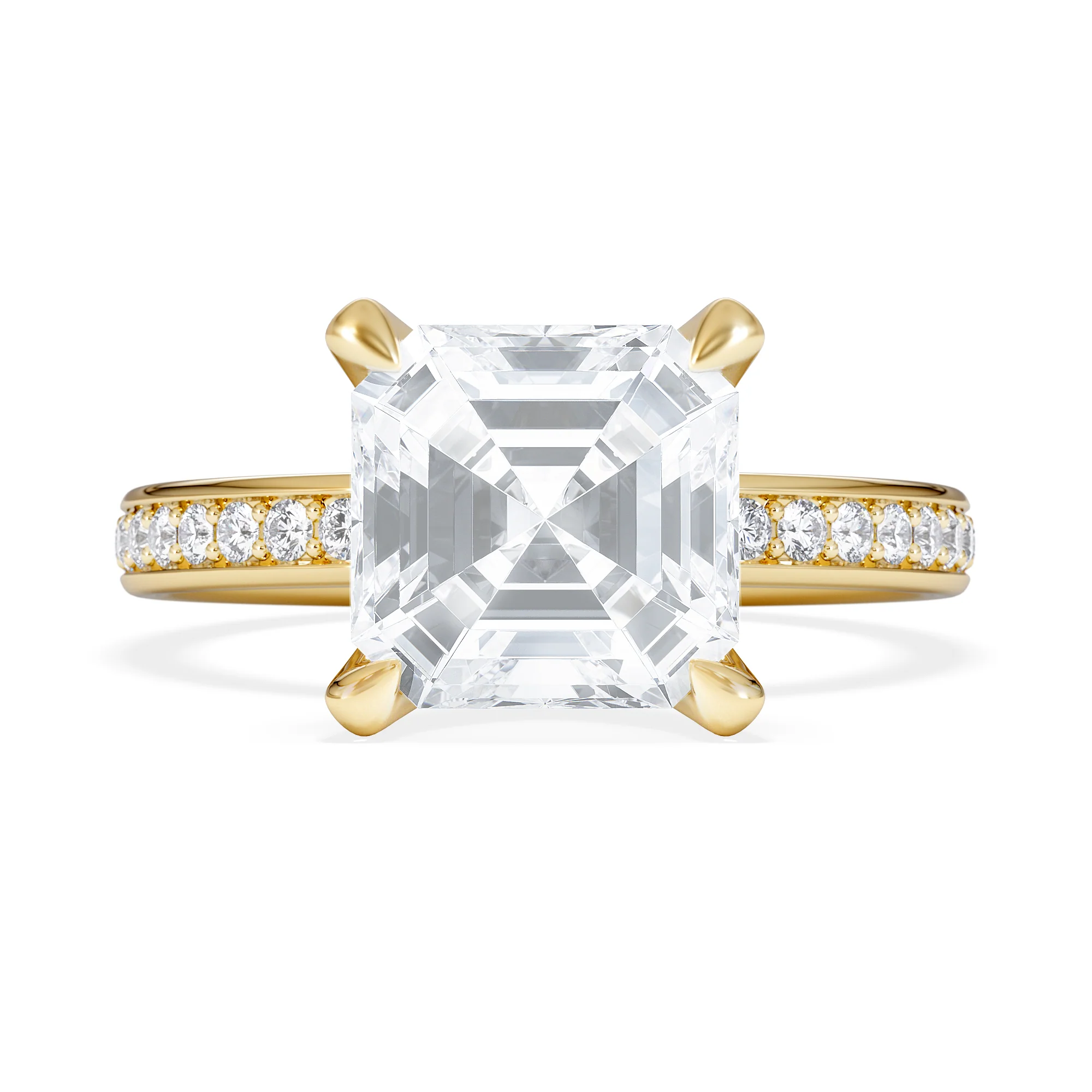 Origin 3.30ct Asscher Cut Lab Diamond Solitaire Engagement Ring with Side Stones in 18K Yellow Gold - Image 6