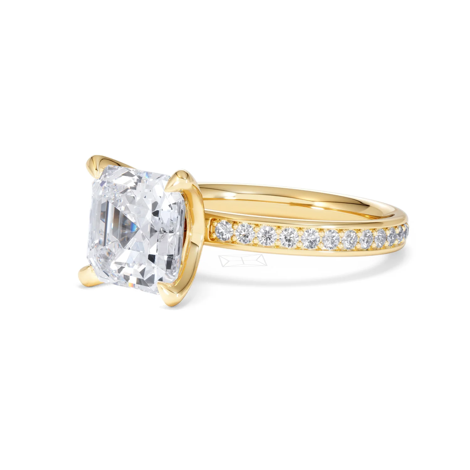 Origin 3.30ct Asscher Cut Lab Diamond Solitaire Engagement Ring with Side Stones in 18K Yellow Gold - Image 78