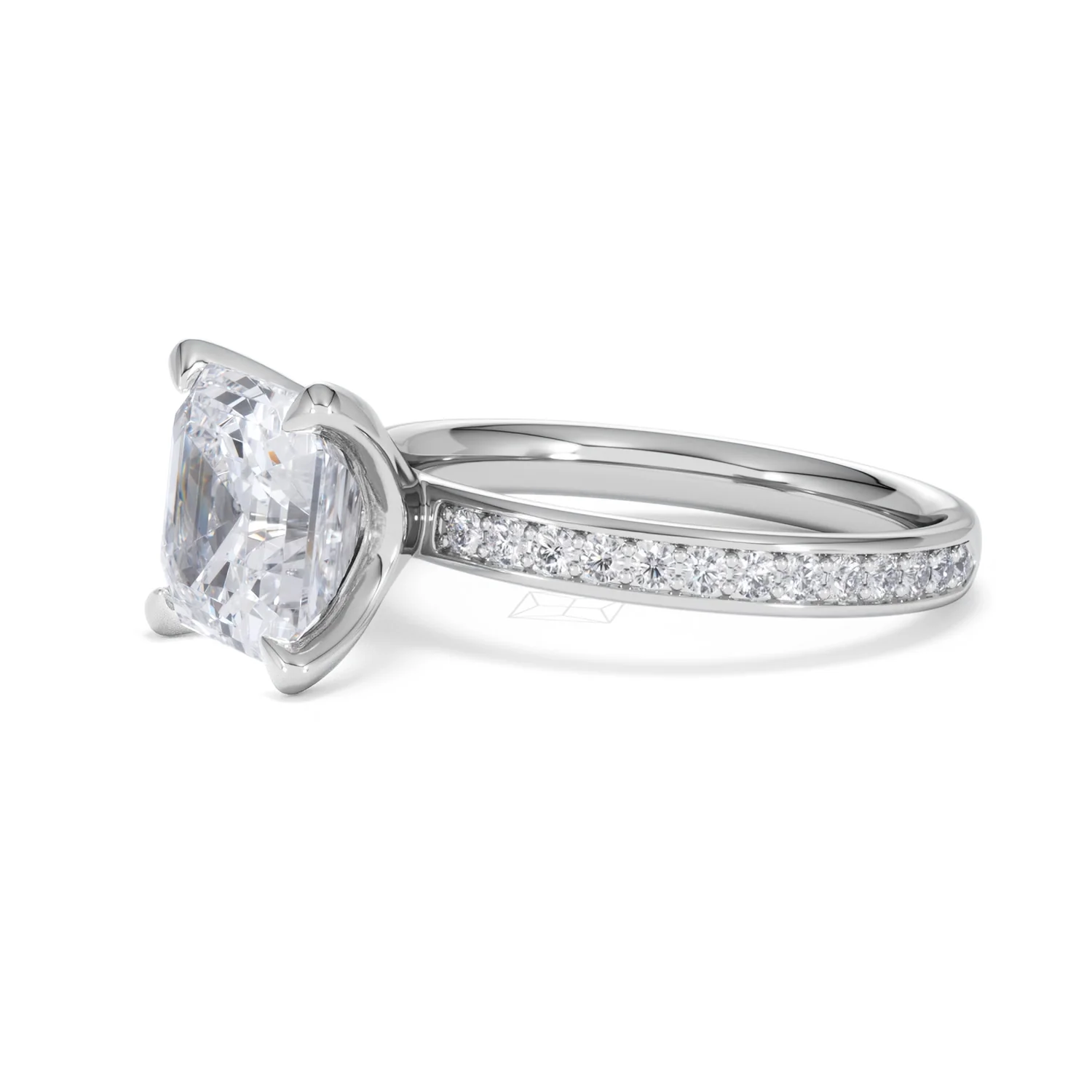 Origin 3.30ct Asscher Cut Lab Diamond Solitaire Engagement Ring with Side Stones in Platinum - Image 74