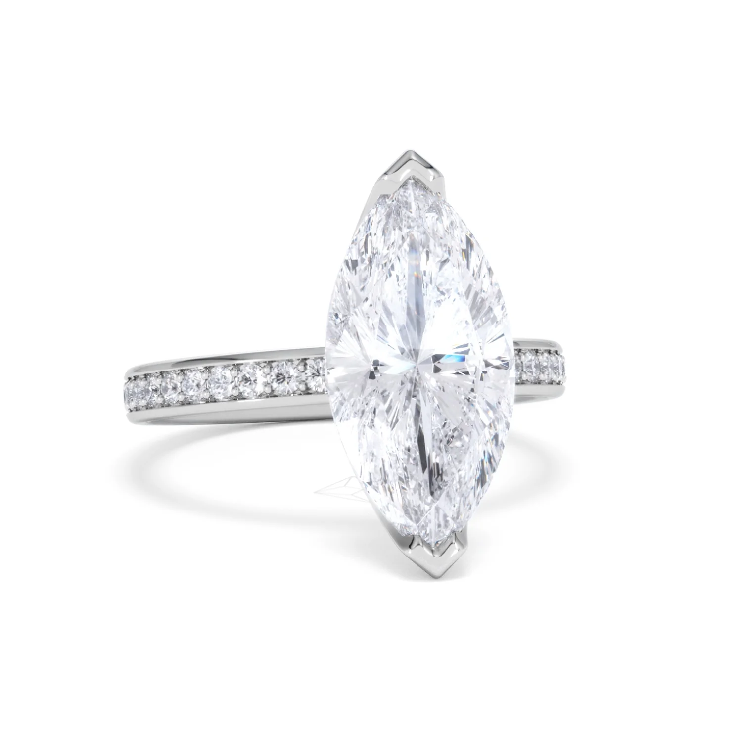 Origin 3.30ct Marquise Cut Lab Diamond Solitaire Engagement Ring with Side Stones in 18K White Gold - Image 10