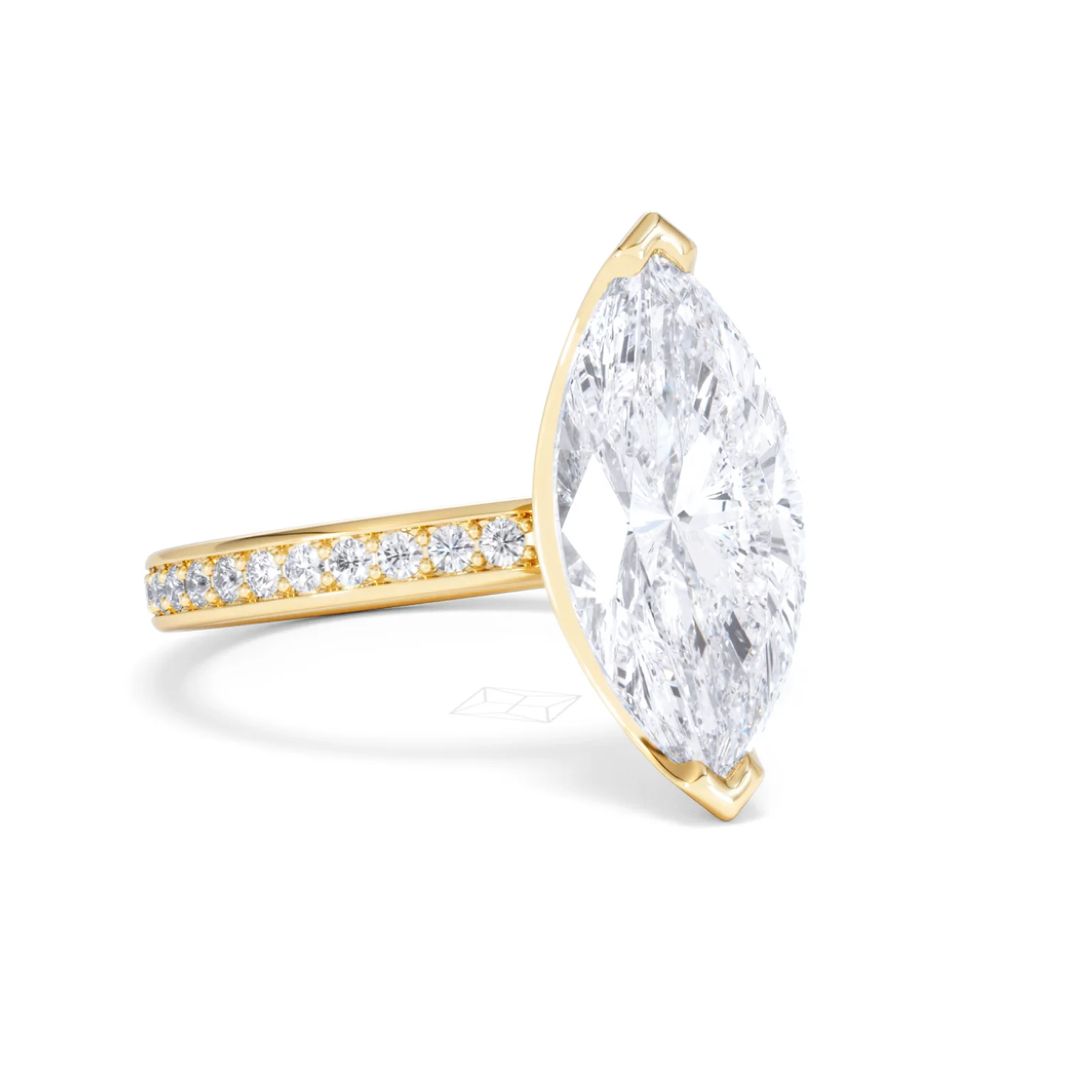 Origin 3.30ct Marquise Cut Lab Diamond Solitaire Engagement Ring with Side Stones in 18K Yellow Gold - Image 13