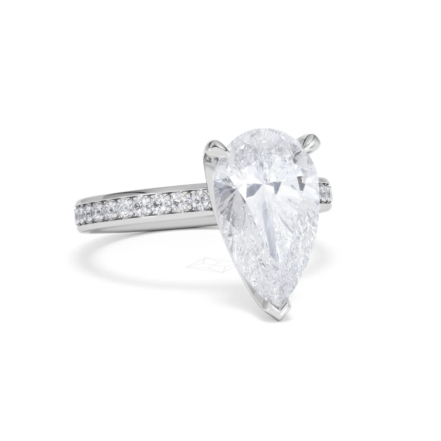 Origin 3.30ct Pear Cut Lab Diamond Solitaire Engagement Ring with Side Stones in 18K White Gold - Image 11