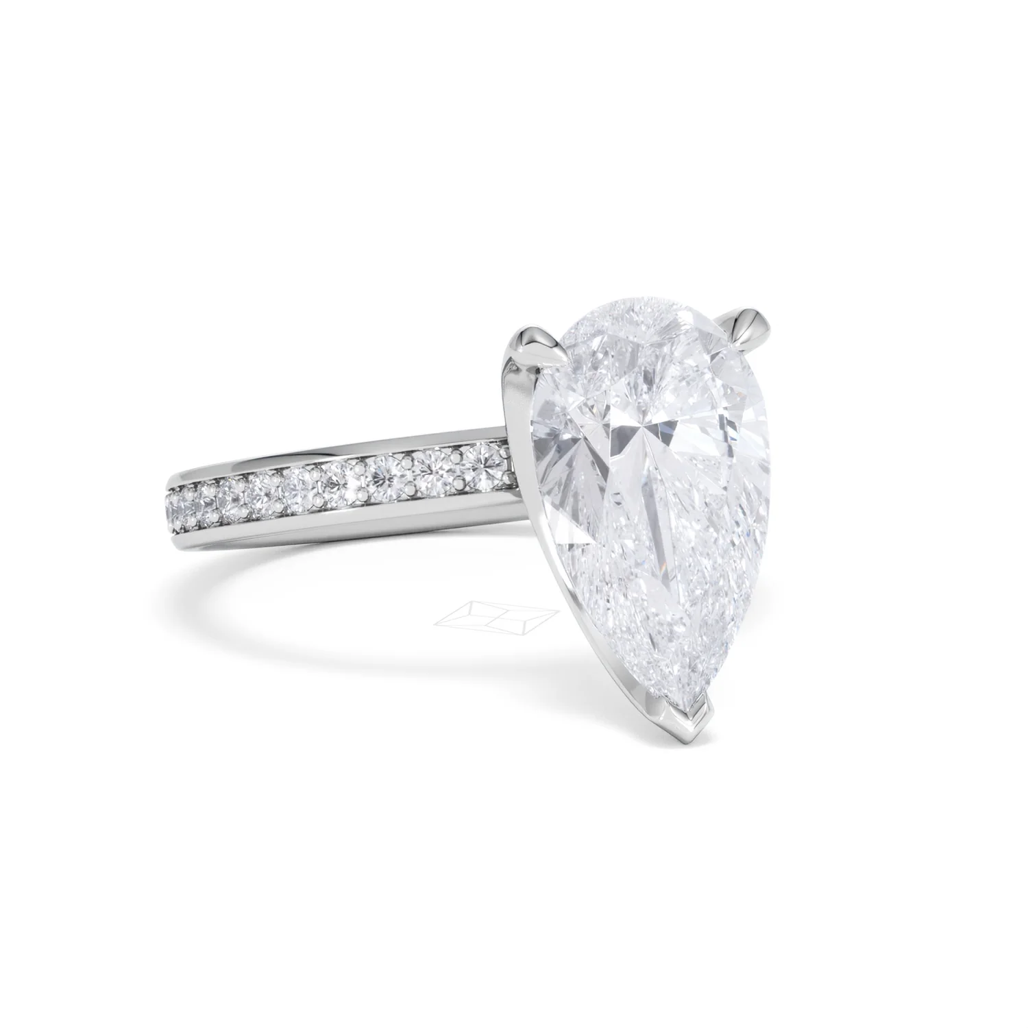 Origin 3.30ct Pear Cut Lab Diamond Solitaire Engagement Ring with Side Stones in 18K White Gold - Image 12