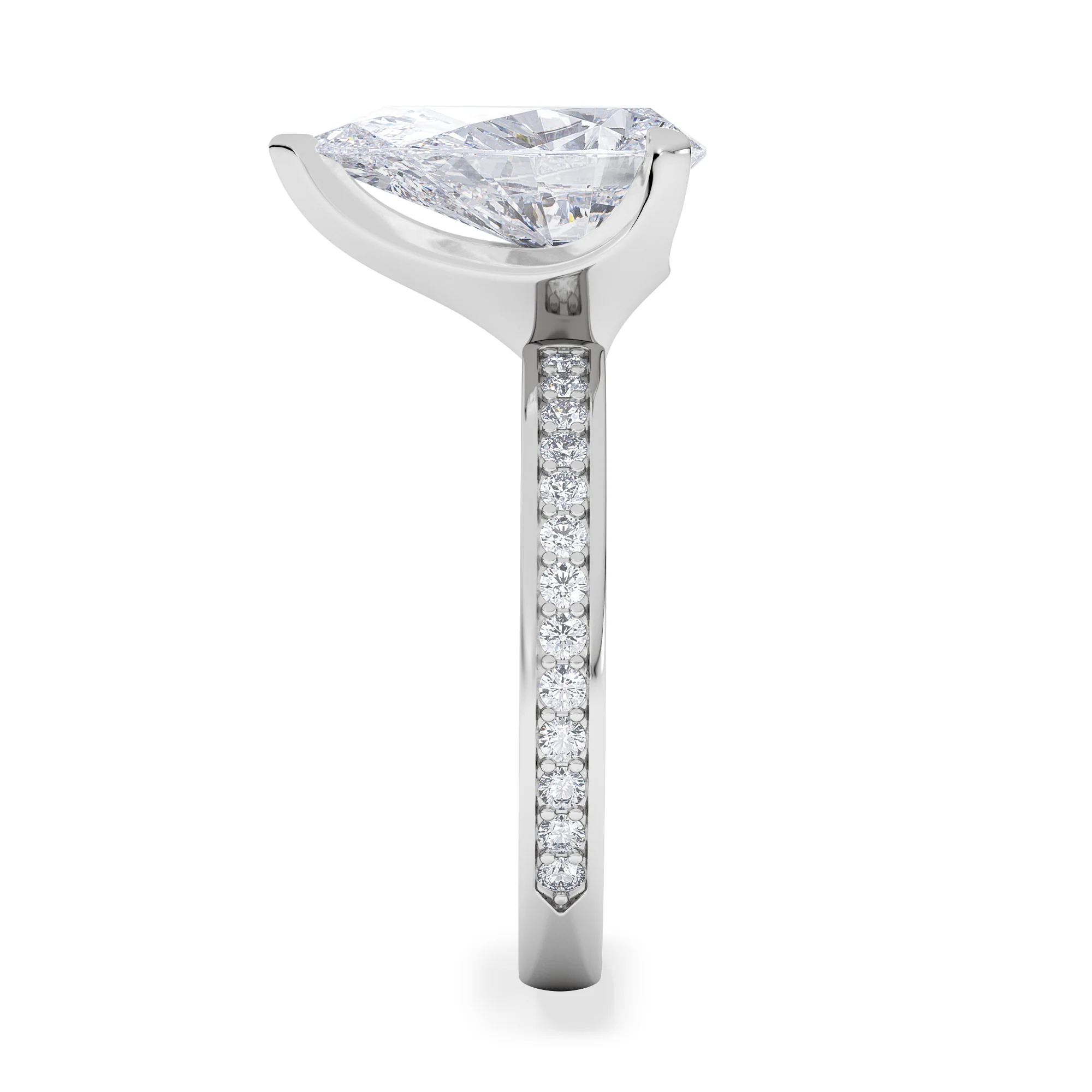 Origin 3.30ct Pear Cut Lab Diamond Solitaire Engagement Ring with Side Stones in 18K White Gold - Image 5