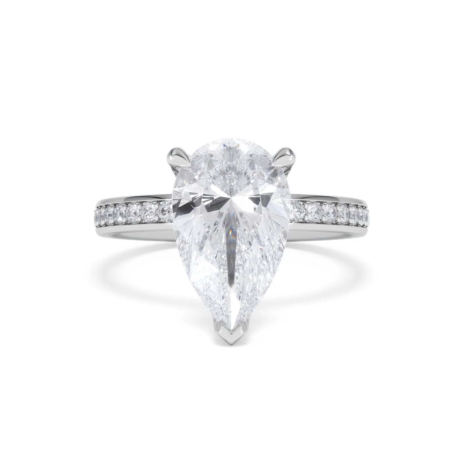 Origin 3.30ct Pear Cut Lab Diamond Solitaire Engagement Ring with Side Stones in 18K White Gold - Image 7