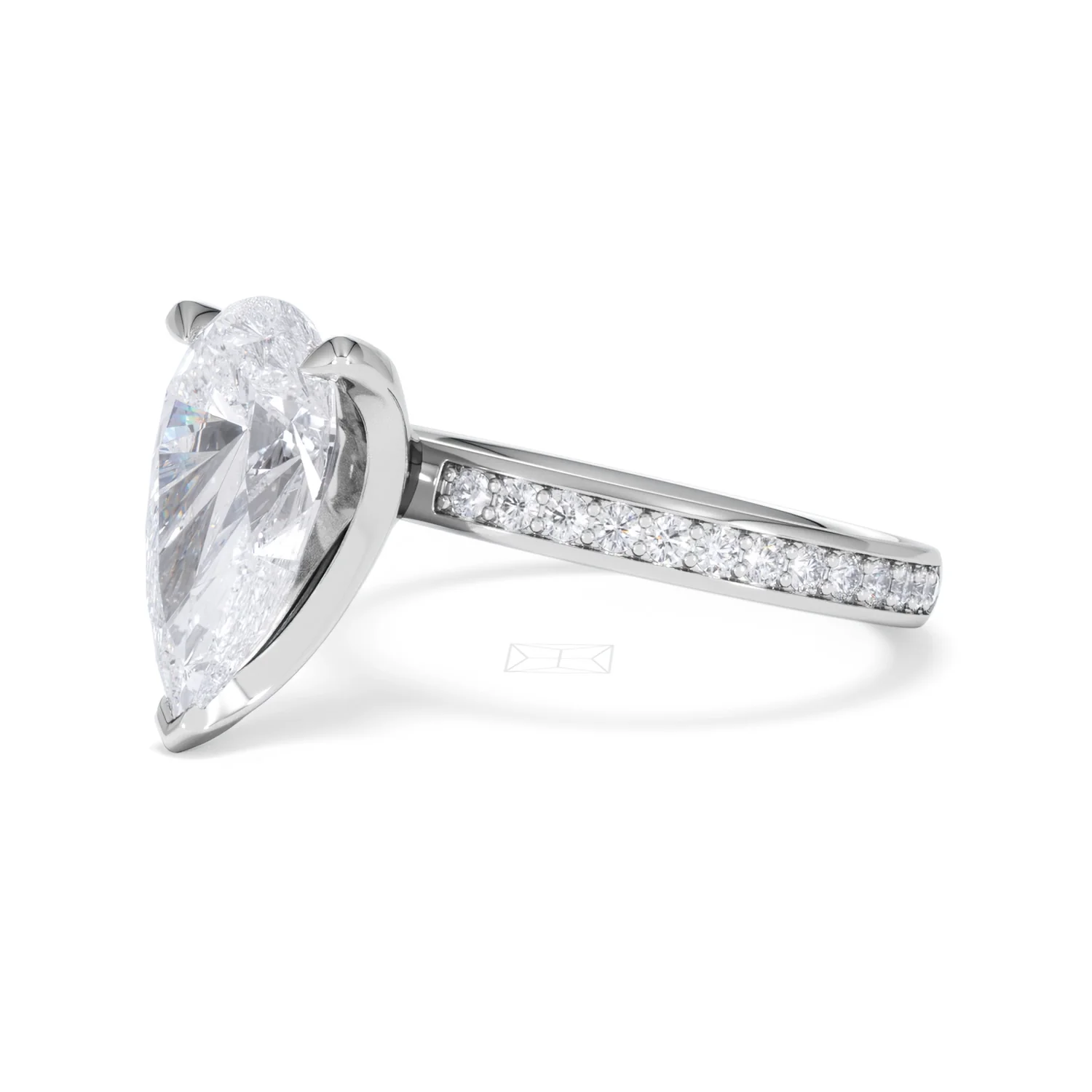Origin 3.30ct Pear Cut Lab Diamond Solitaire Engagement Ring with Side Stones in 18K White Gold - Image 76