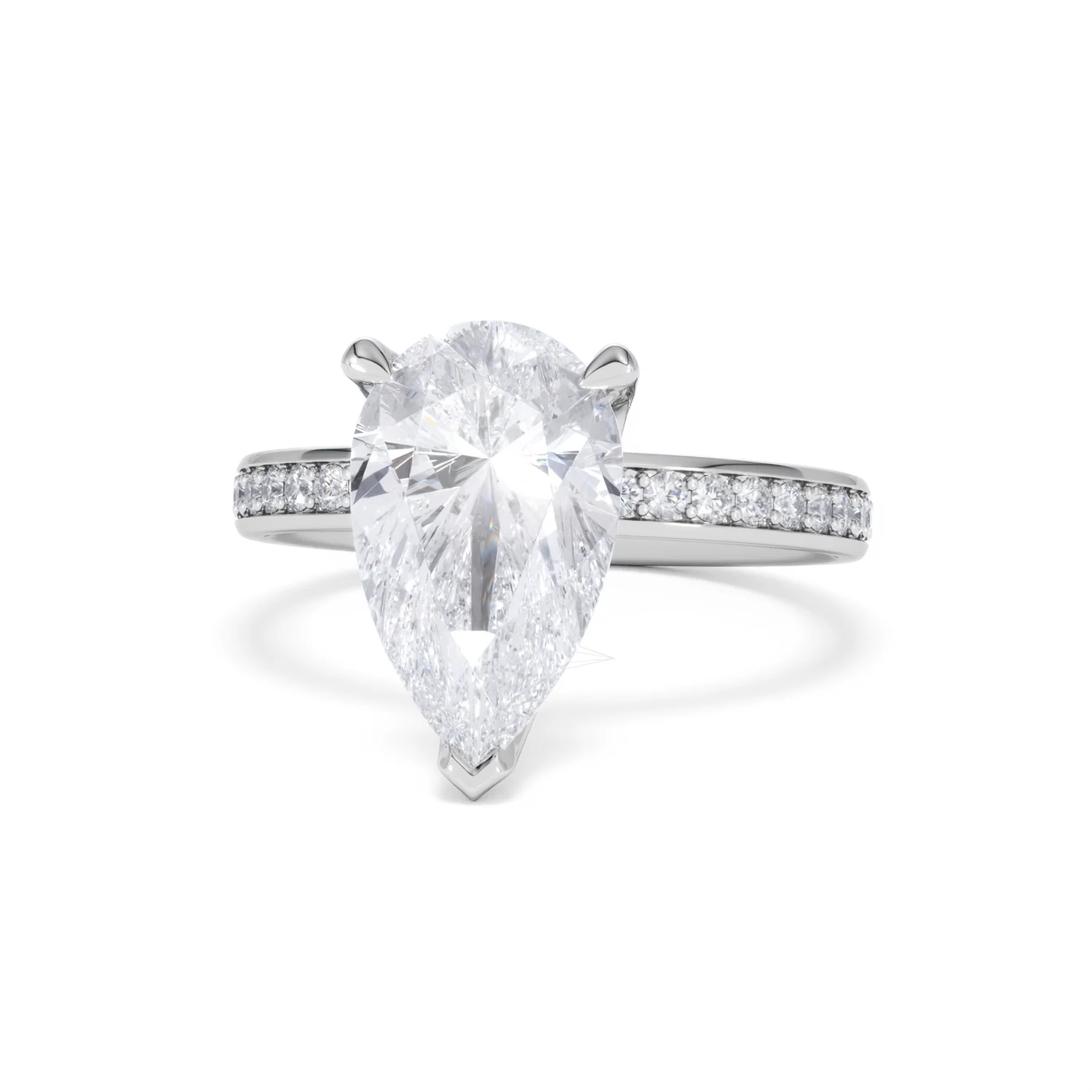 Origin 3.30ct Pear Cut Lab Diamond Solitaire Engagement Ring with Side Stones in 18K White Gold - Image 85