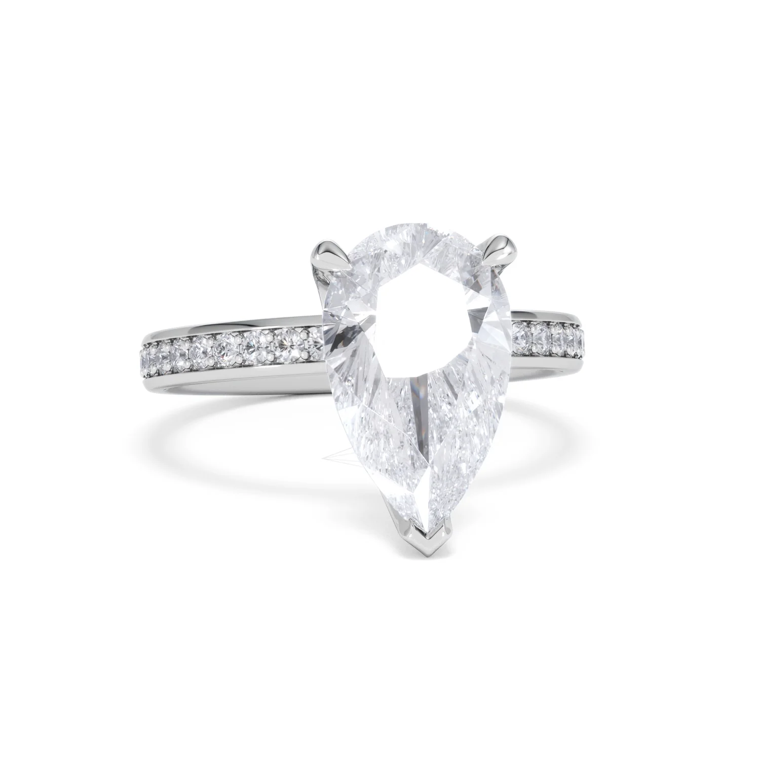 Origin 3.30ct Pear Cut Lab Diamond Solitaire Engagement Ring with Side Stones in 18K White Gold - Image 9