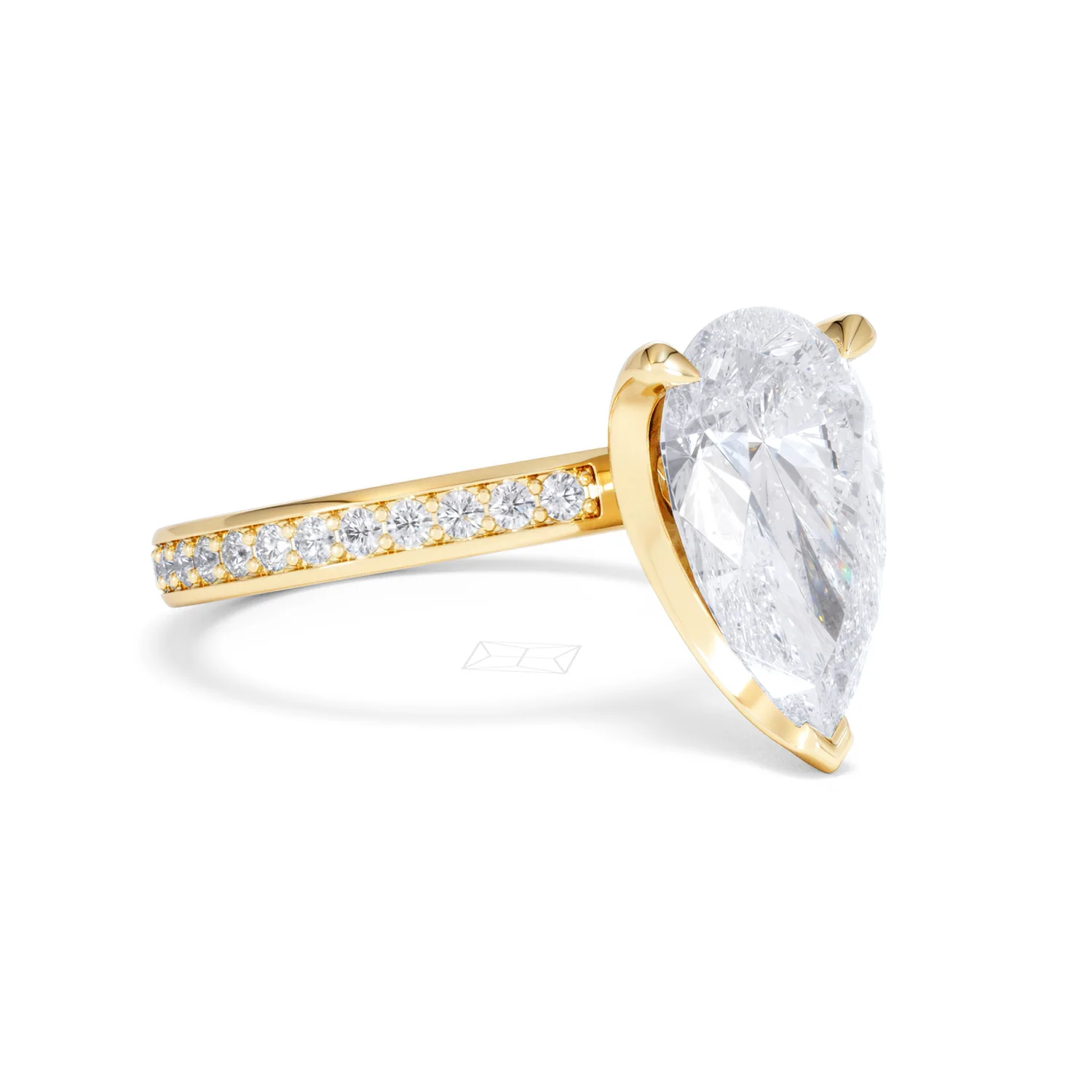 Origin 3.30ct Pear Cut Lab Diamond Solitaire Engagement Ring with Side Stones in 18K Yellow Gold - Image 15