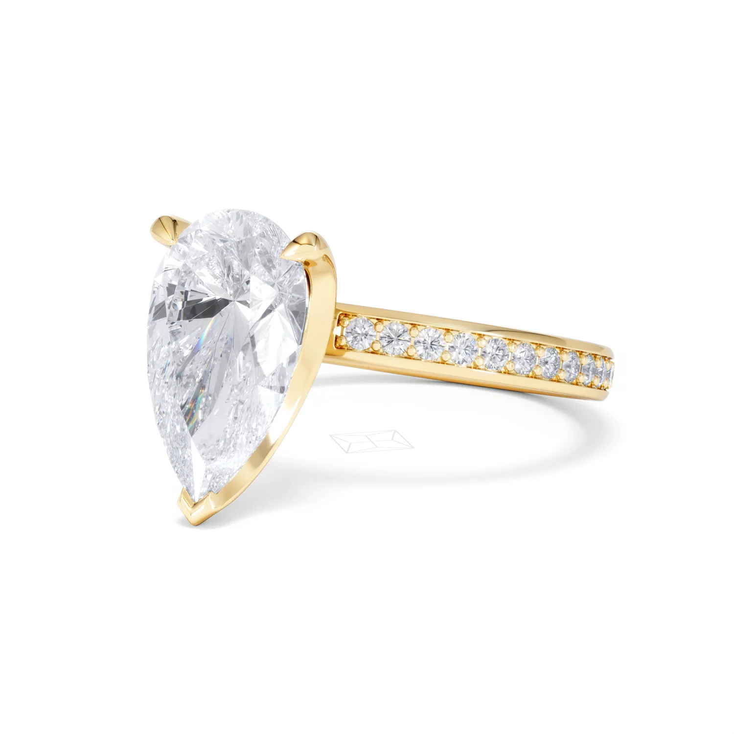 Origin 3.30ct Pear Cut Lab Diamond Solitaire Engagement Ring with Side Stones in 18K Yellow Gold - Image 80