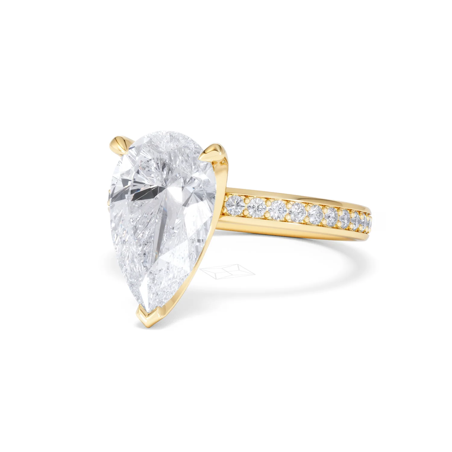 Origin 3.30ct Pear Cut Lab Diamond Solitaire Engagement Ring with Side Stones in 18K Yellow Gold - Image 82