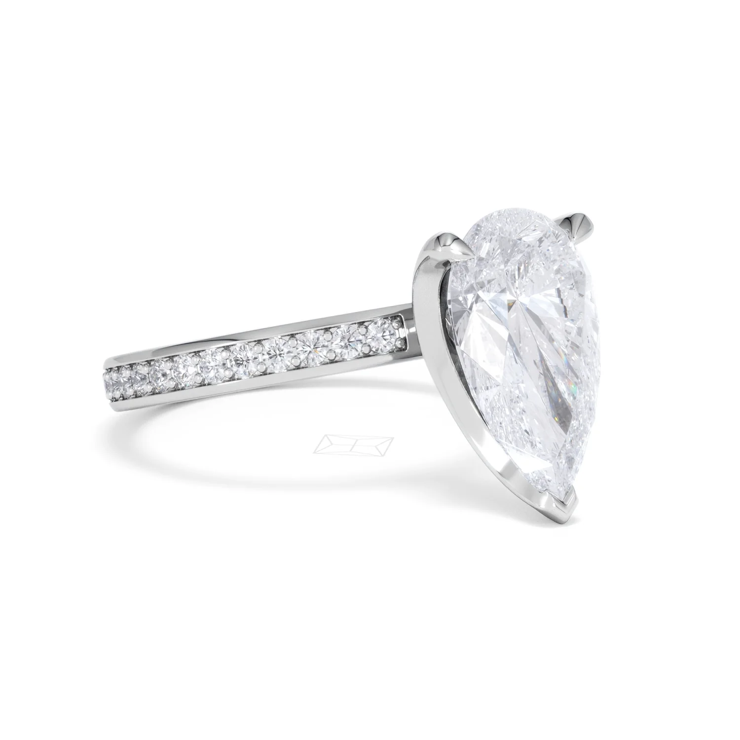 Origin 3.30ct Pear Cut Lab Diamond Solitaire Engagement Ring with Side Stones in Platinum - Image 15