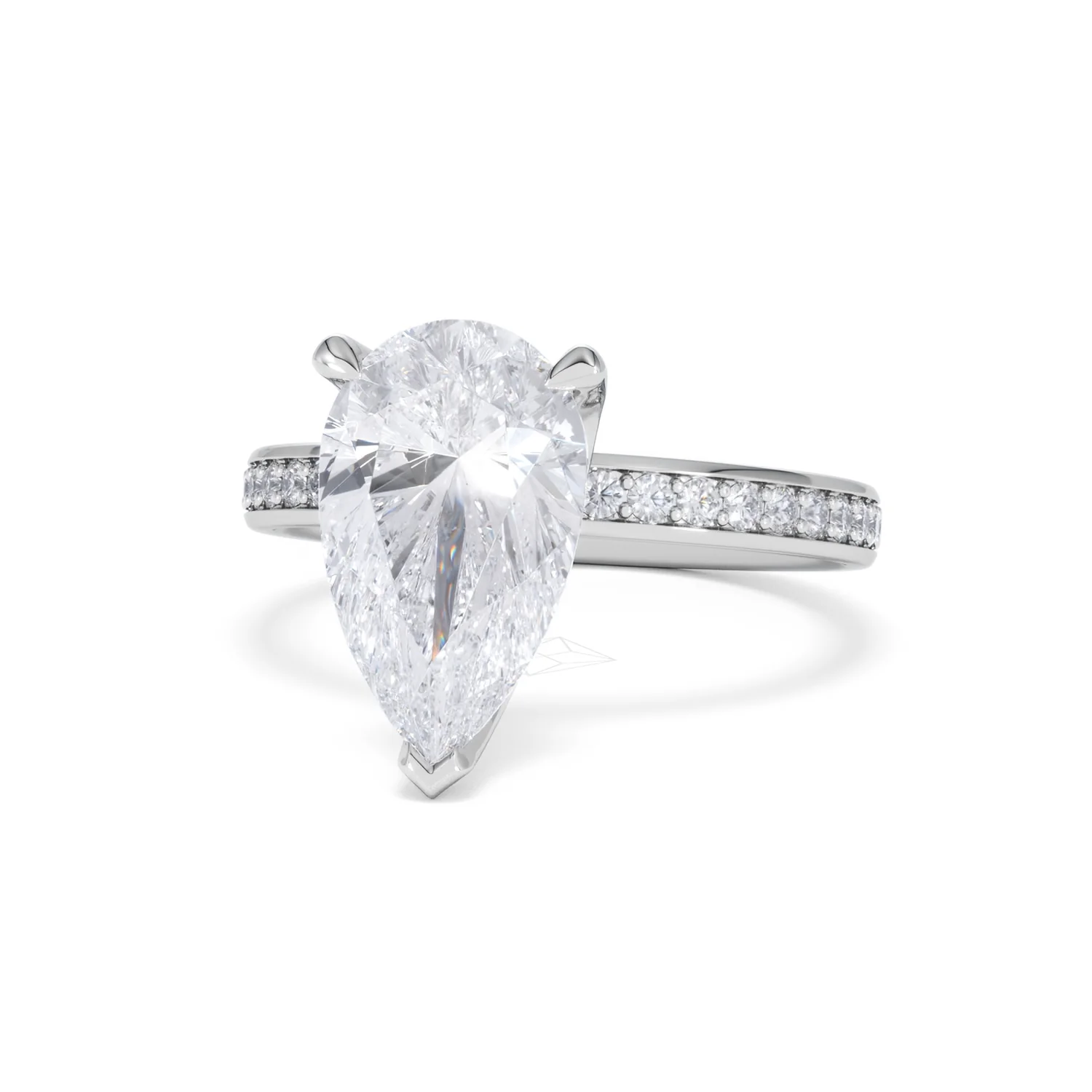 Origin 3.30ct Pear Cut Lab Diamond Solitaire Engagement Ring with Side Stones in Platinum - Image 84