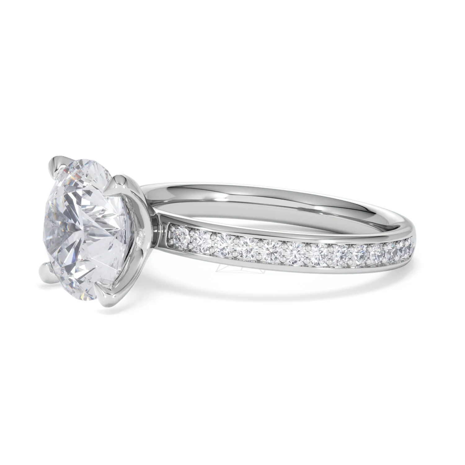 Origin 3.30ct Round Cut Lab Diamond Solitaire Engagement Ring with Side Stones in 18K White Gold - Image 75