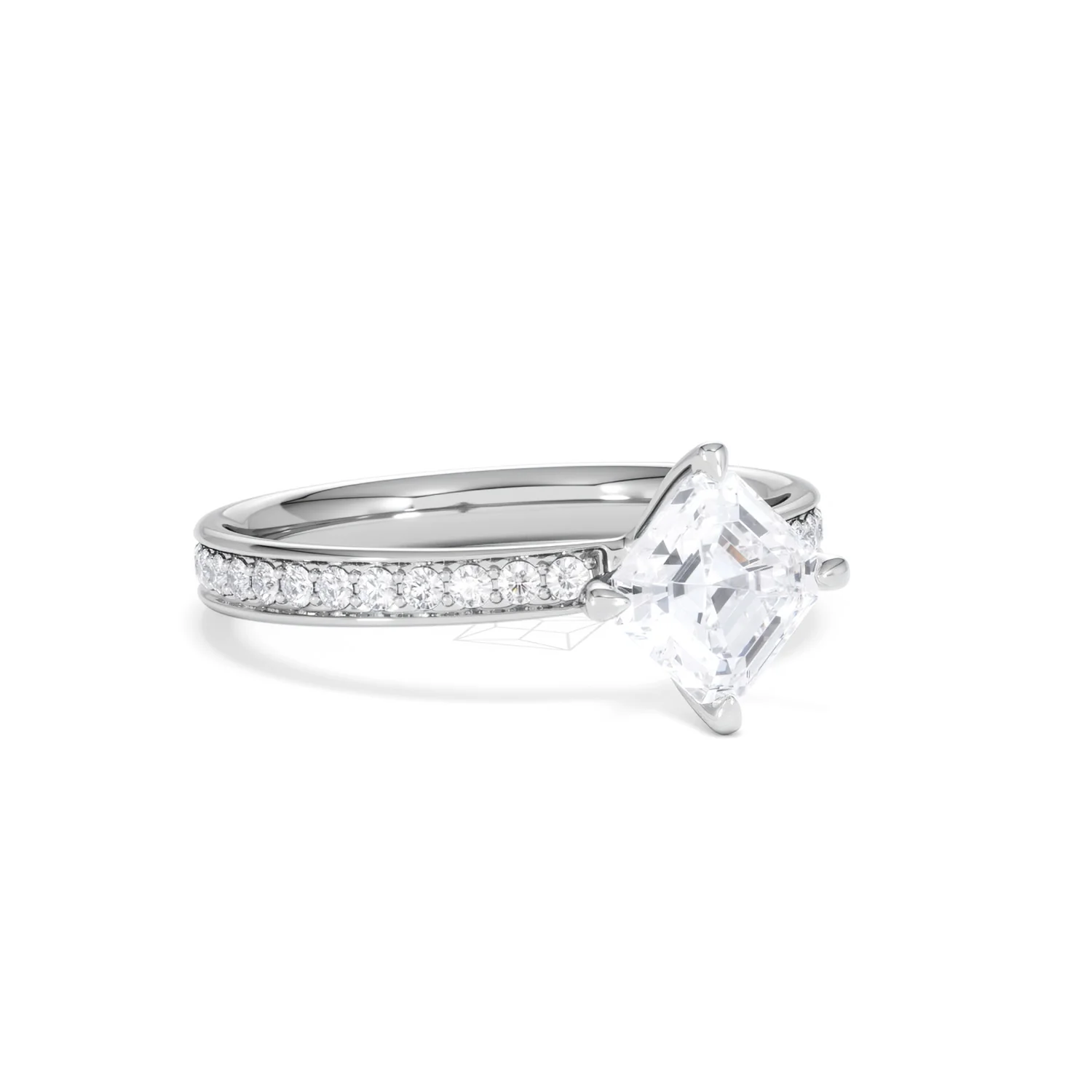 Origin Twist 1.00ct Asscher Cut Lab Diamond Solitaire Engagement Ring with Side Stones in 18K White Gold - Image 13
