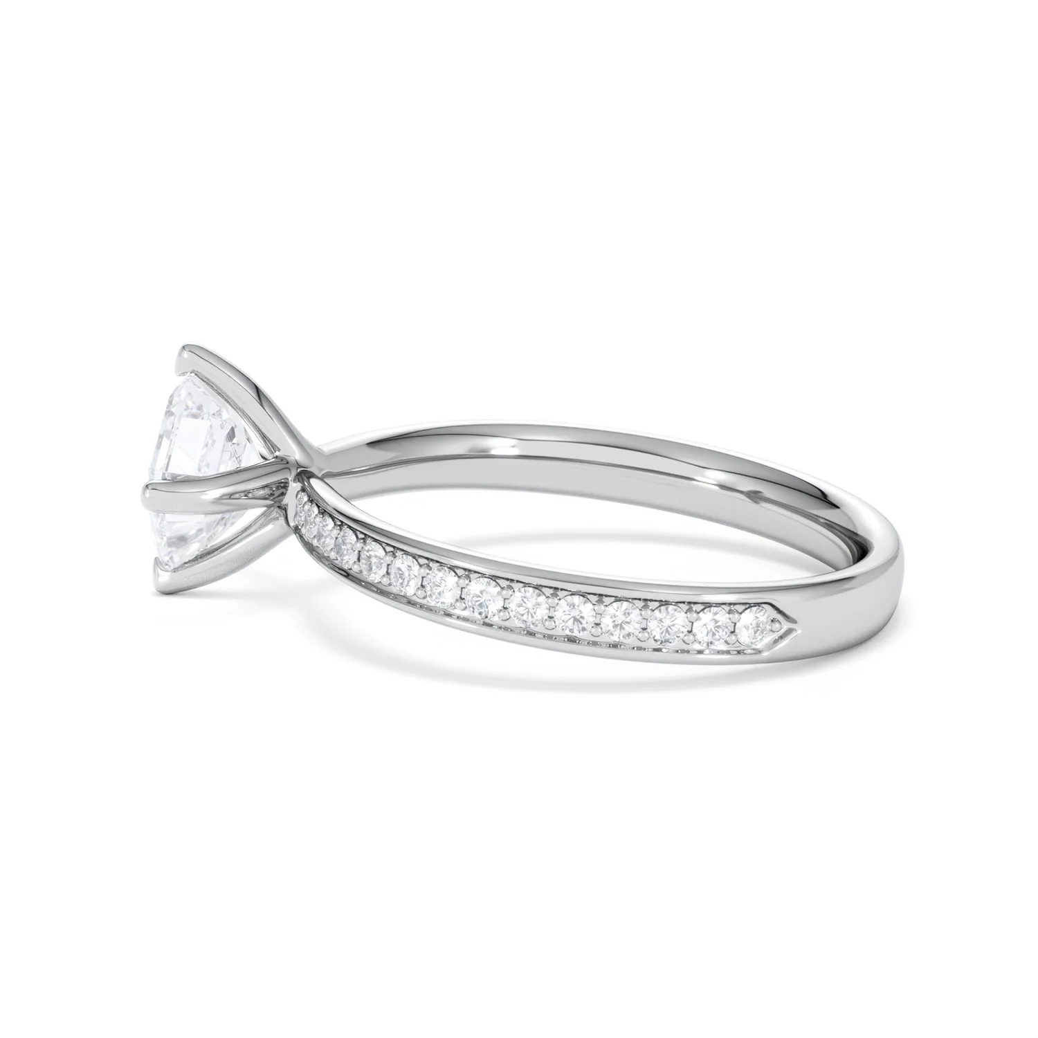 Origin Twist 1.00ct Asscher Cut Lab Diamond Solitaire Engagement Ring with Side Stones in 18K White Gold - Image 65