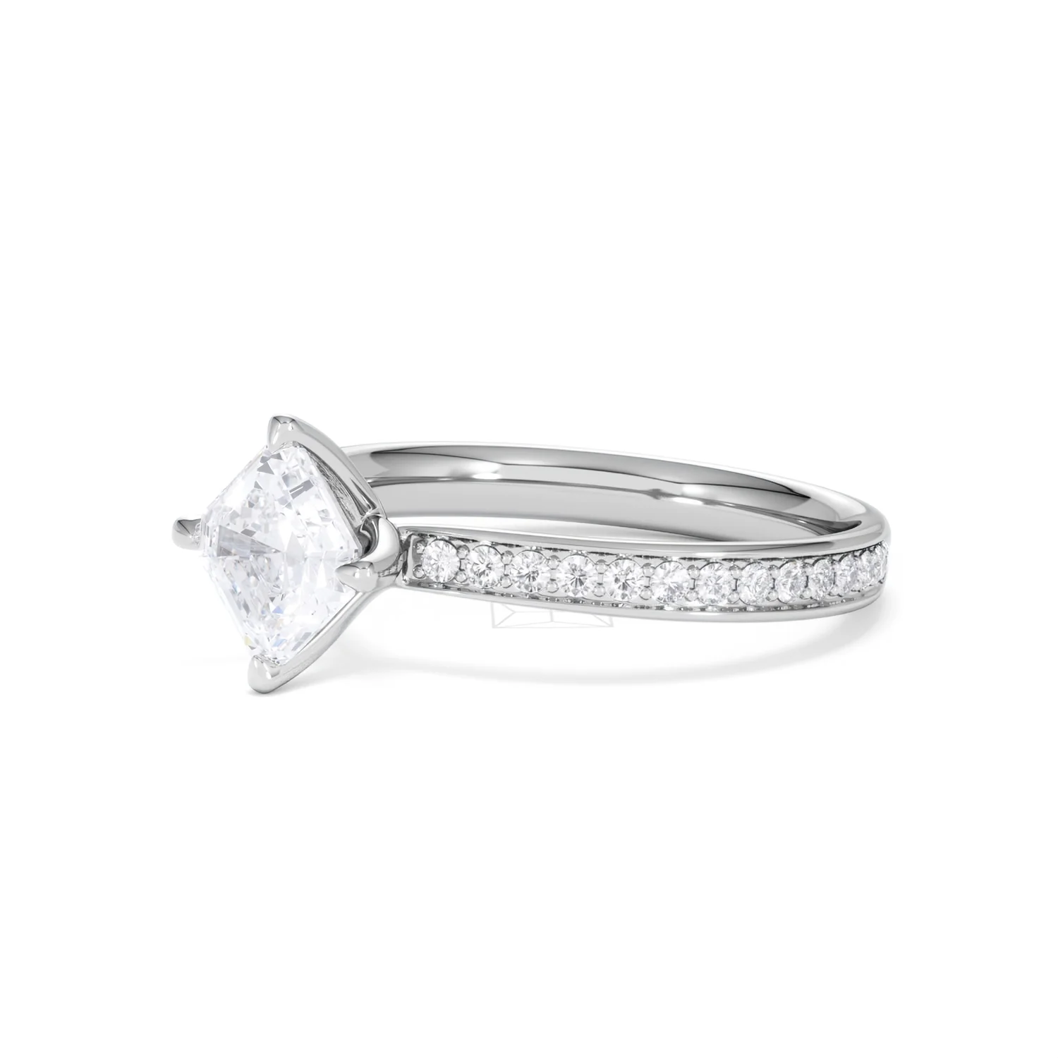 Origin Twist 1.00ct Asscher Cut Lab Diamond Solitaire Engagement Ring with Side Stones in 18K White Gold - Image 77