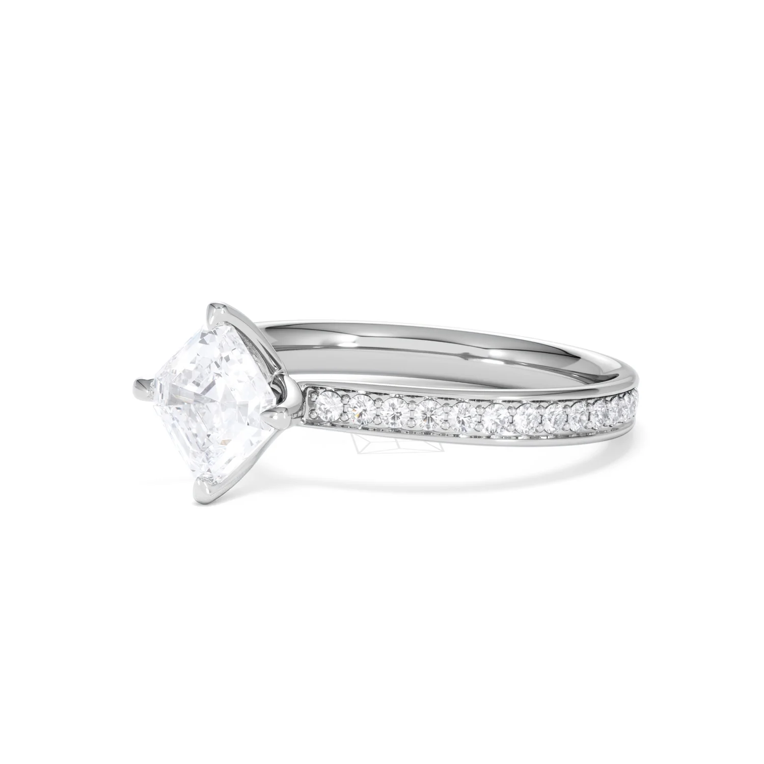 Origin Twist 1.00ct Asscher Cut Lab Diamond Solitaire Engagement Ring with Side Stones in 18K White Gold - Image 78
