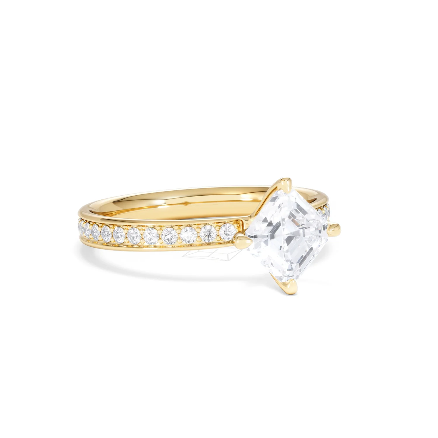Origin Twist 1.00ct Asscher Cut Lab Diamond Solitaire Engagement Ring with Side Stones in 18K Yellow Gold - Image 13